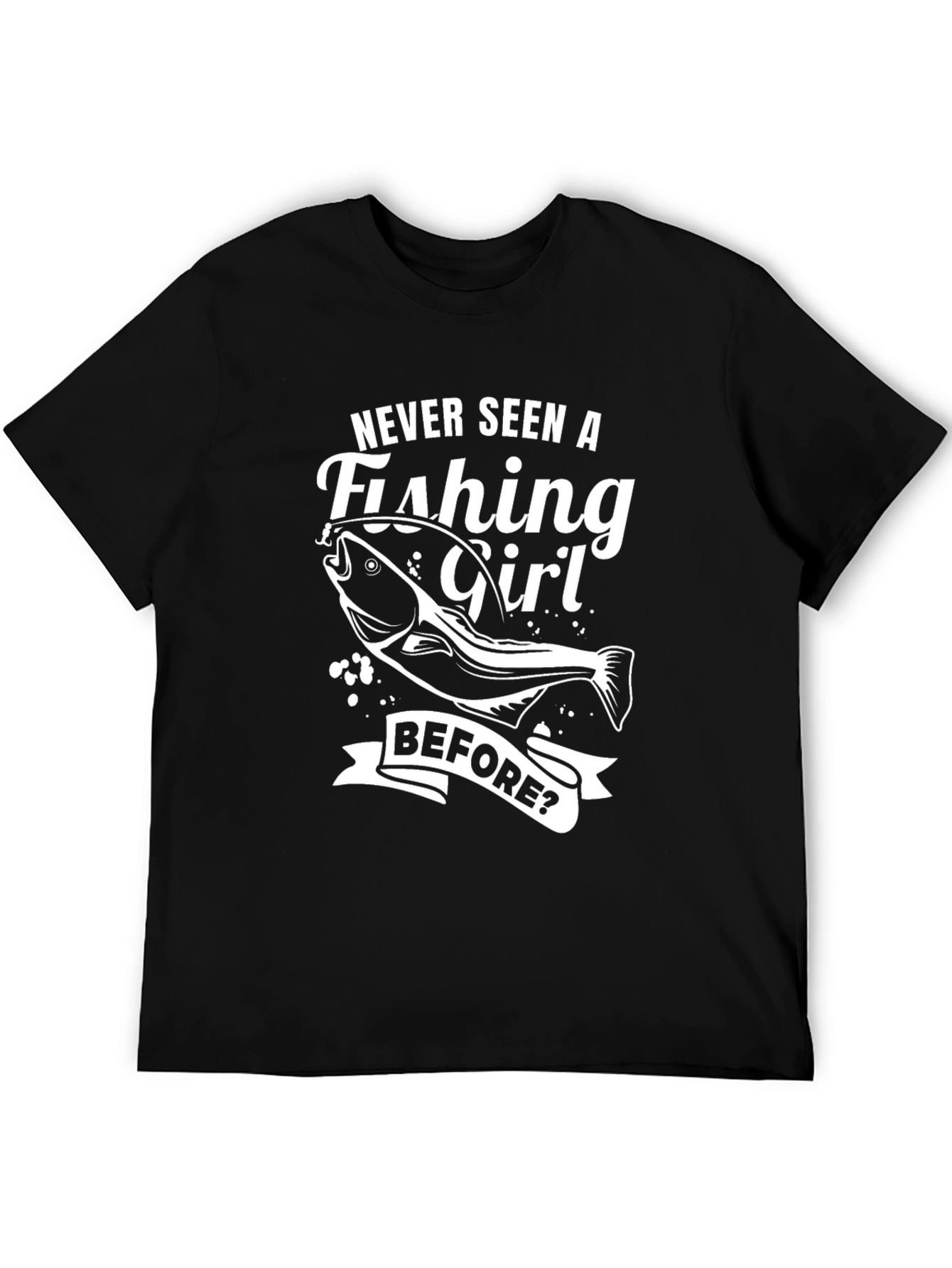 Fishing Girl Graphic Tee - Novelty Black T-Shirt