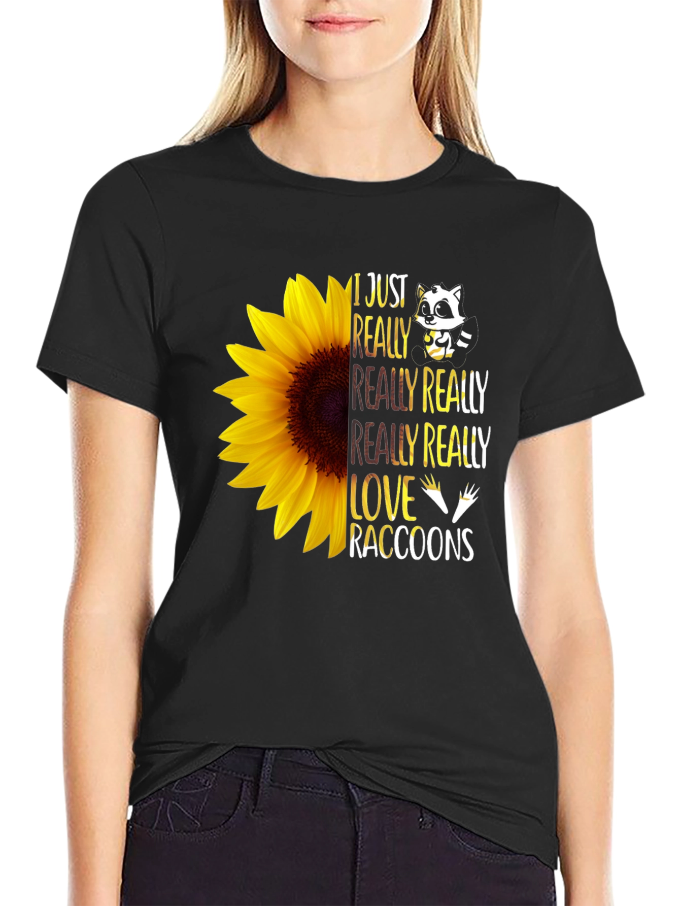Raccoon Lover Sunflower Graphic Tee
