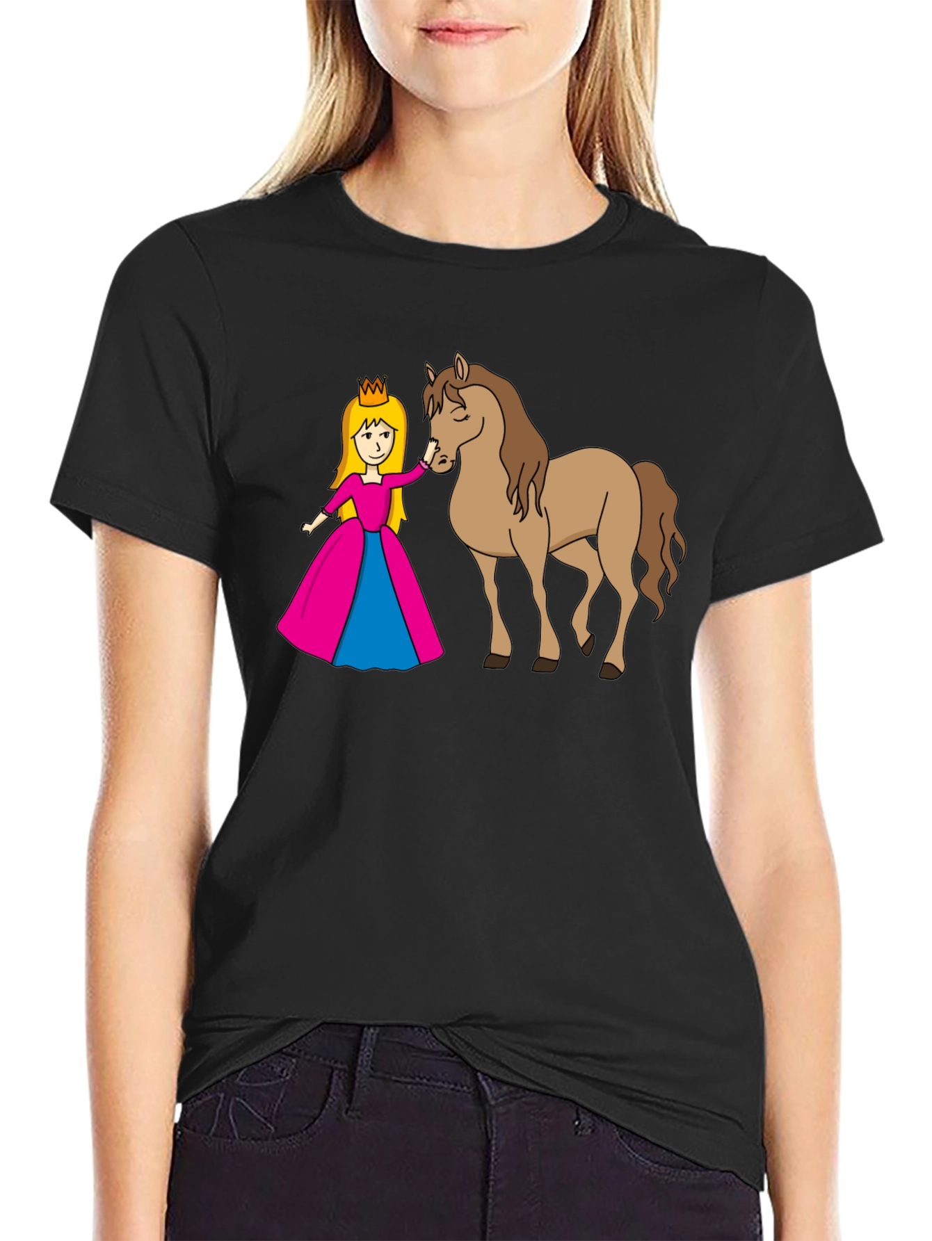 Princess and Horse Black T-Shirt