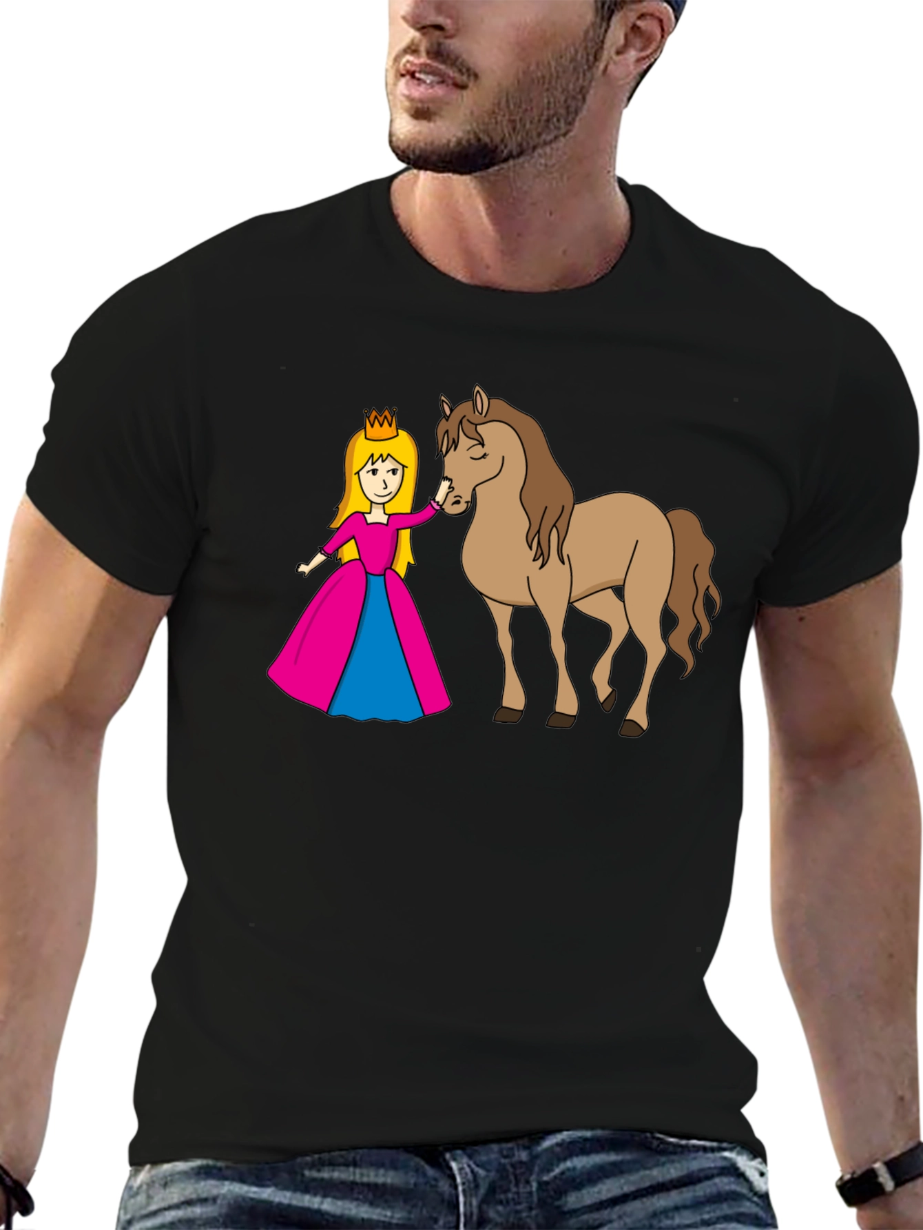 Princess and Horse Black T-Shirt