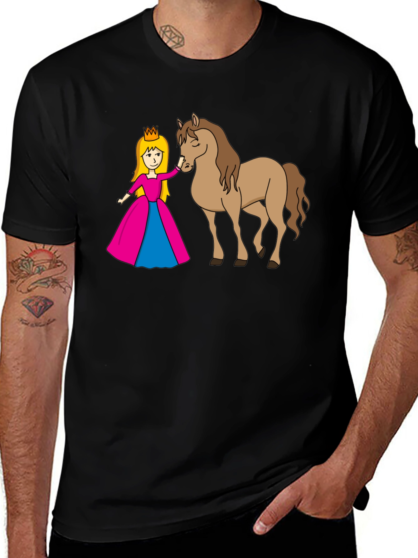 Princess and Horse Black T-Shirt