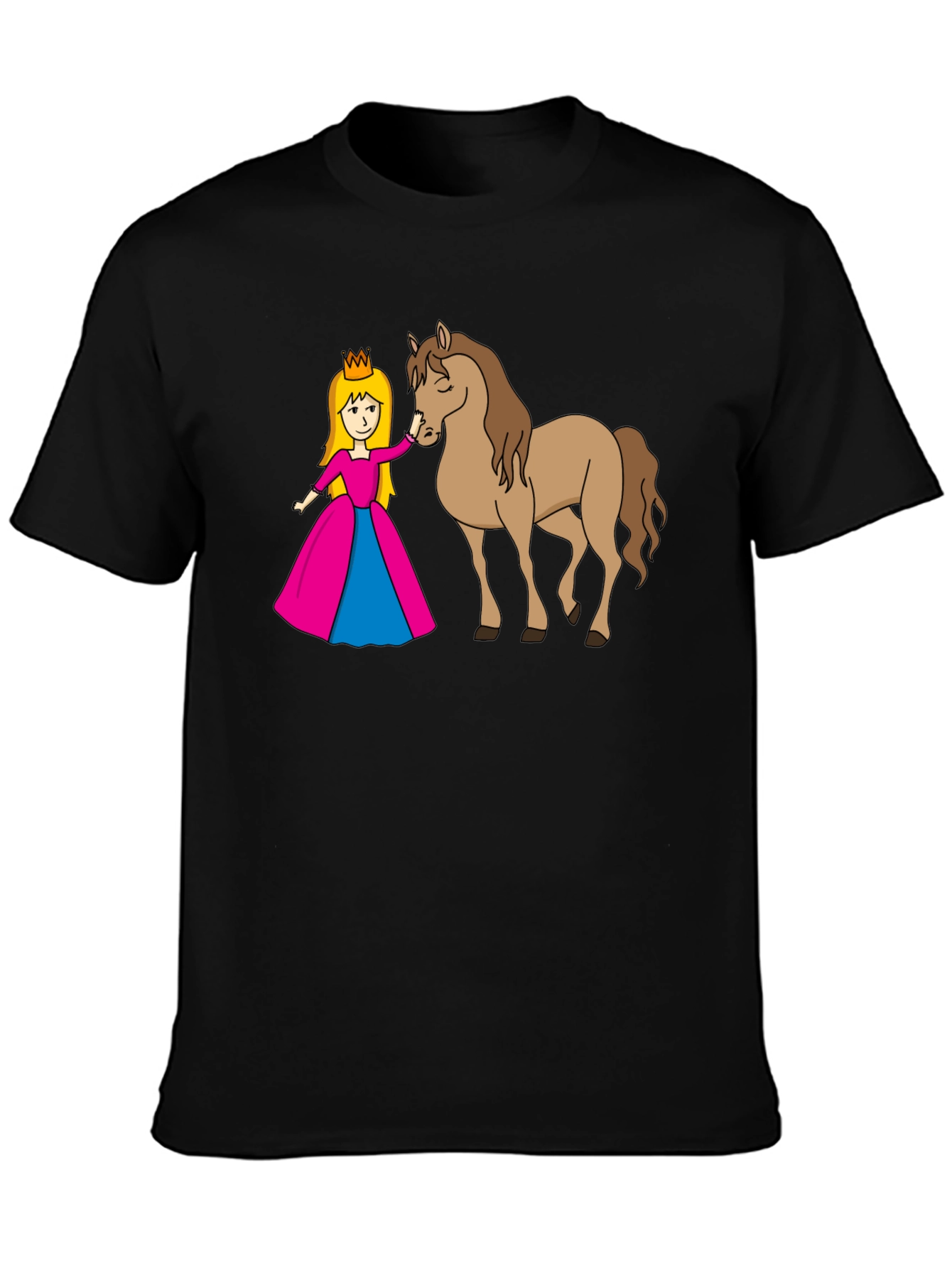 Princess and Horse Black T-Shirt