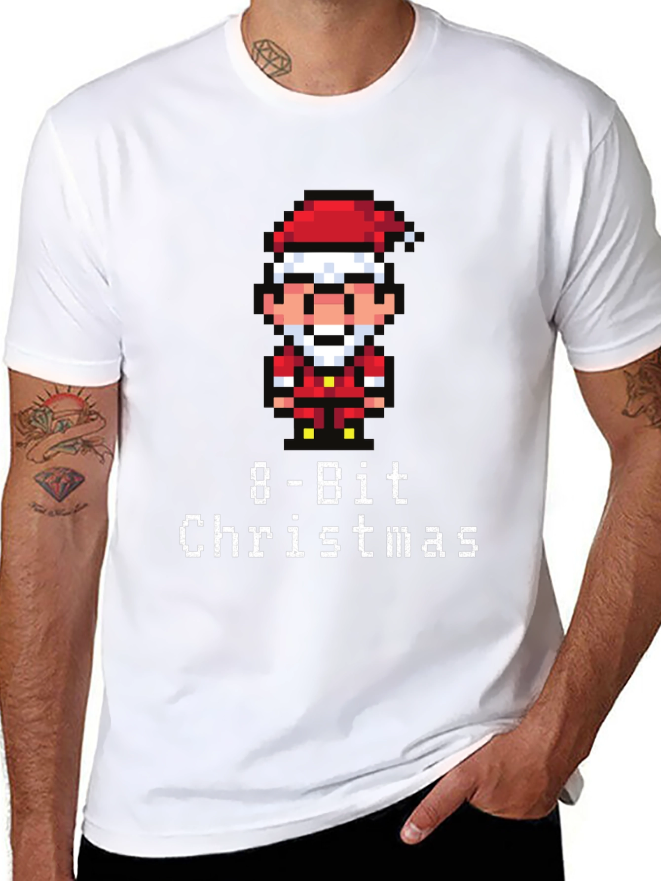 8-Bit Christmas Graphic T-Shirt - Festive Pixel Santa Tee
