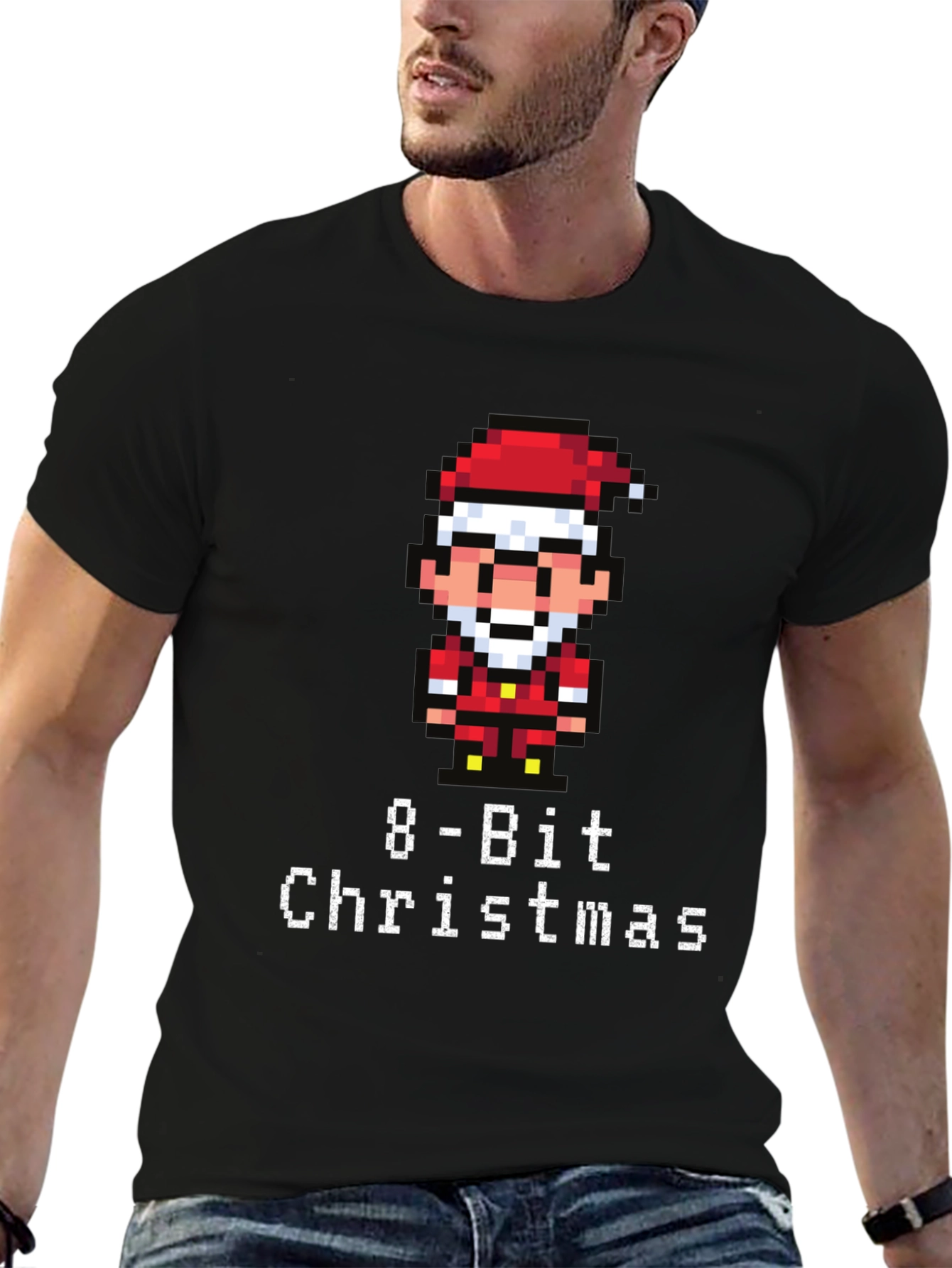 8-Bit Christmas Graphic T-Shirt - Festive Pixel Santa Tee