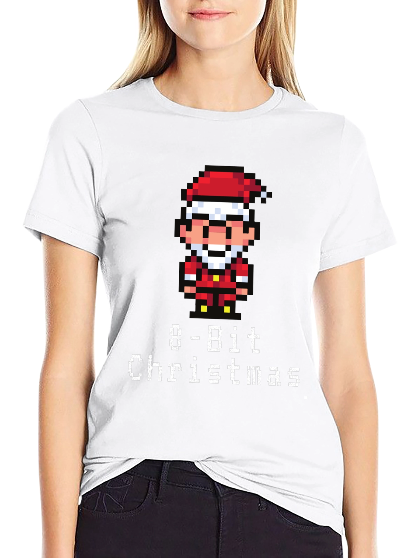 8-Bit Christmas Graphic T-Shirt - Festive Pixel Santa Tee