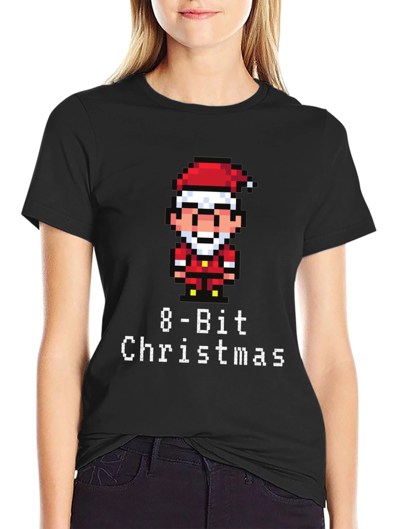 8-Bit Christmas Graphic T-Shirt - Festive Pixel Santa Tee