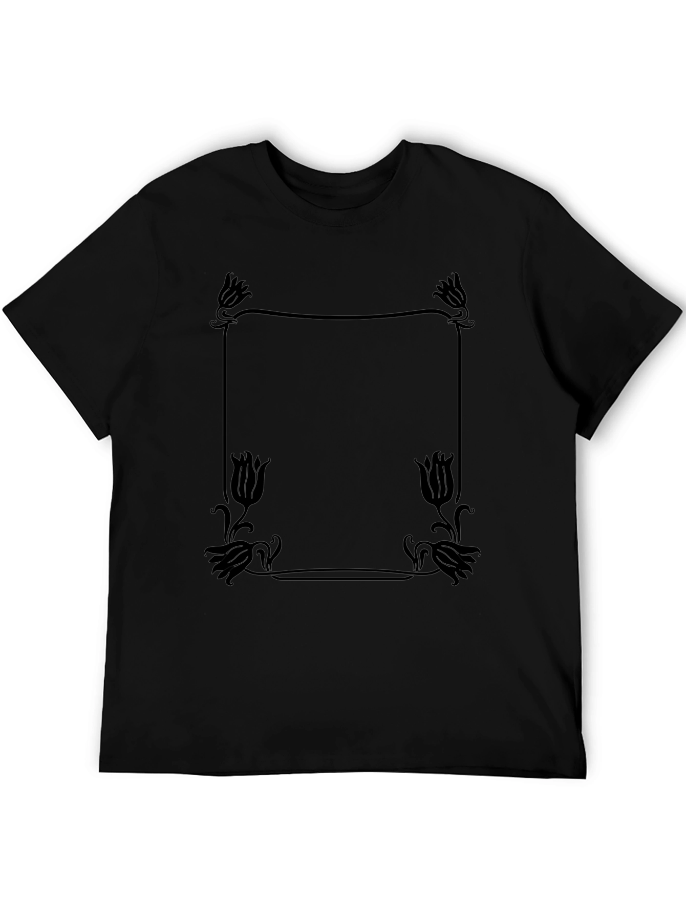 Elegant Floral Frame Tee - Stylish Black T-Shirt