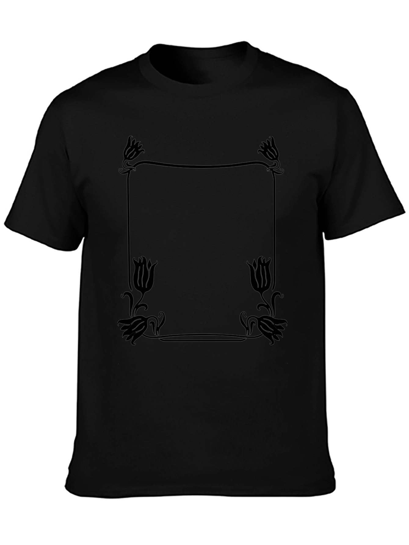 Elegant Floral Frame Tee - Stylish Black T-Shirt