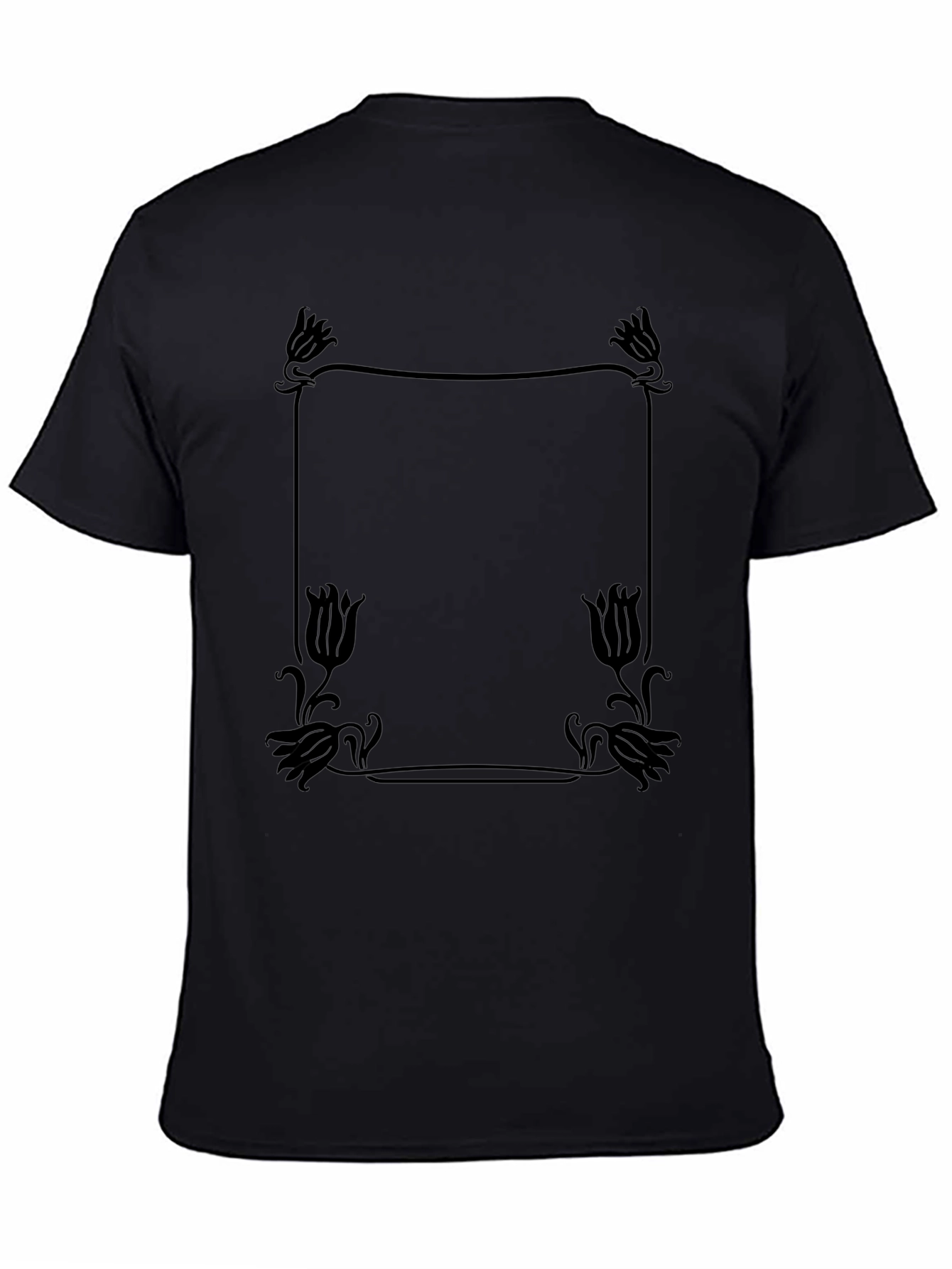 Elegant Floral Frame Tee - Stylish Black T-Shirt