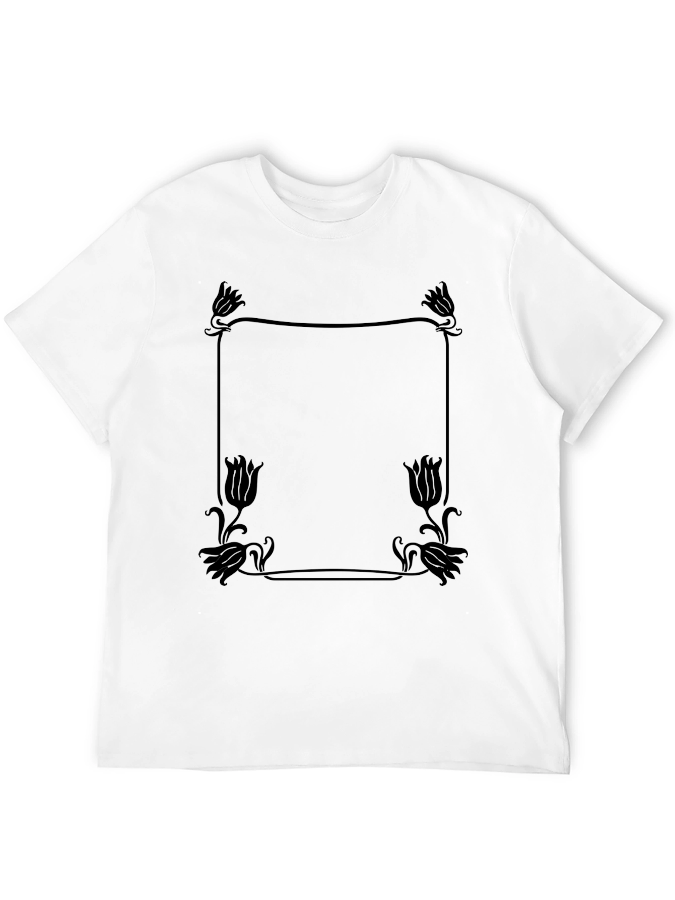 Elegant Floral Frame Tee - Stylish Black T-Shirt