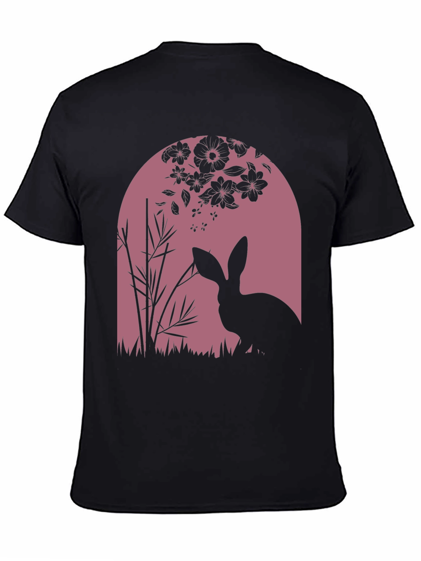 Nature Rabbit Graphic Tee - Black Cotton Blend Shirt