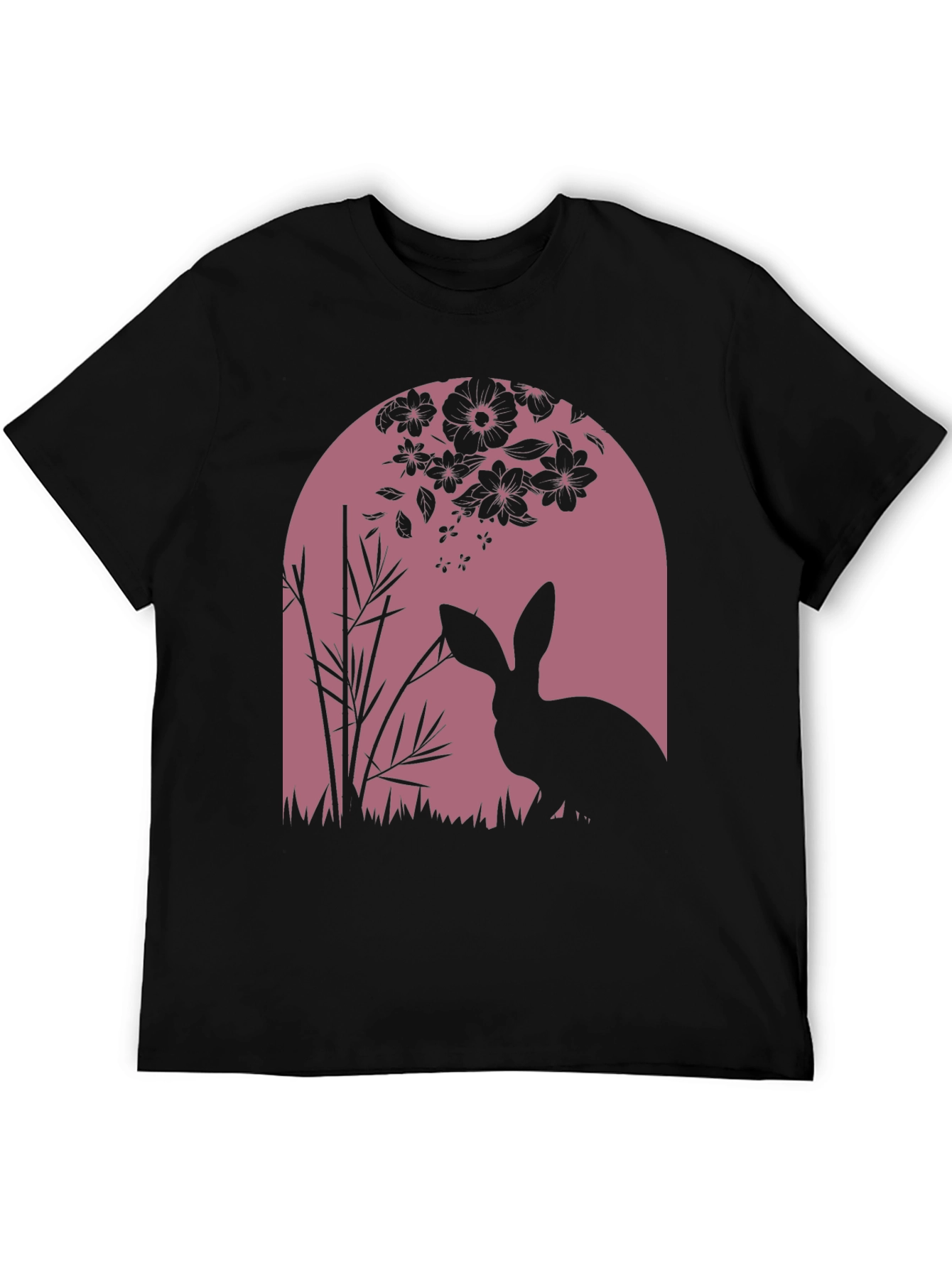Nature Rabbit Graphic Tee - Black Cotton Blend Shirt