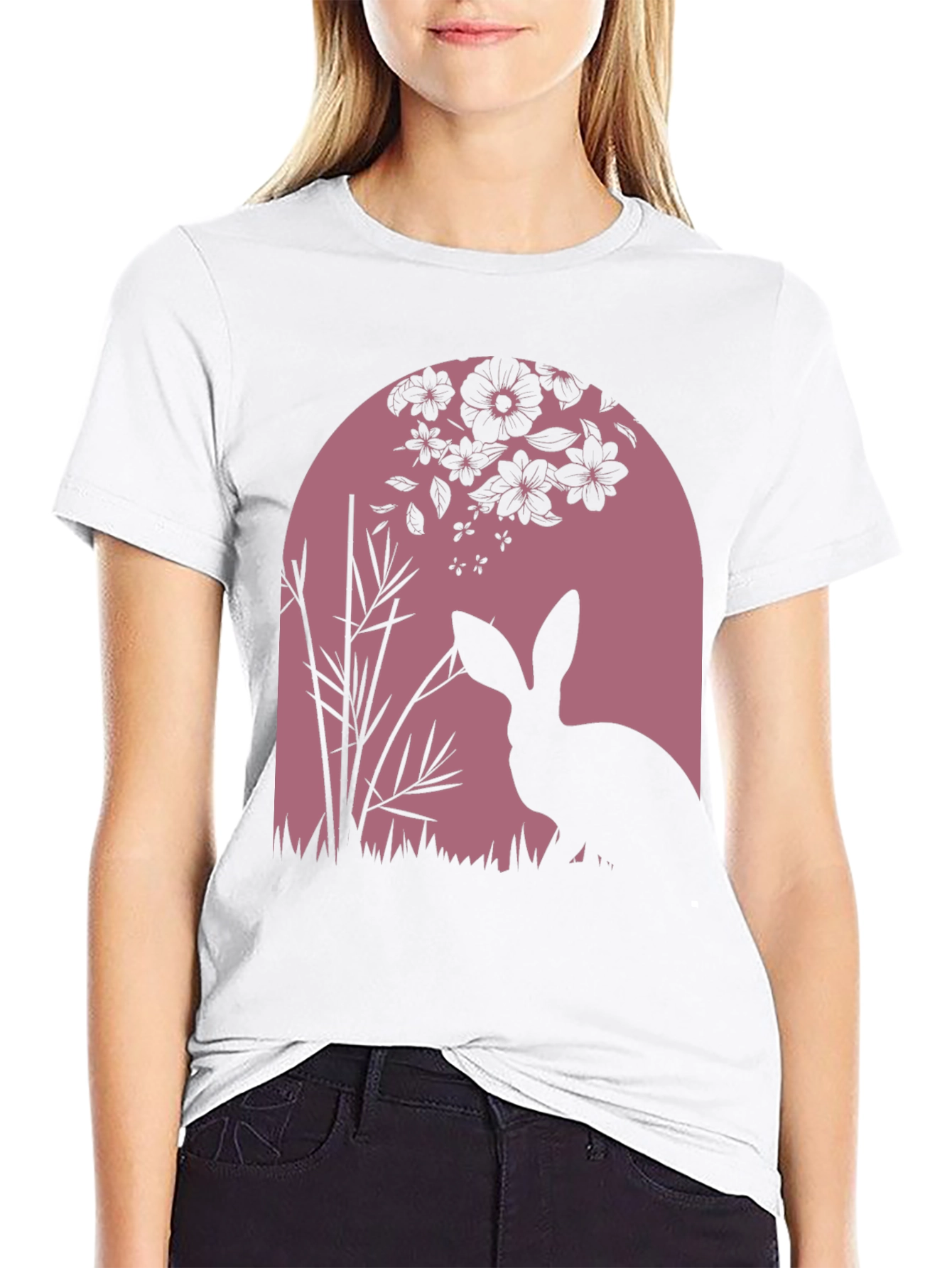 Nature Rabbit Graphic Tee - Black Cotton Blend Shirt