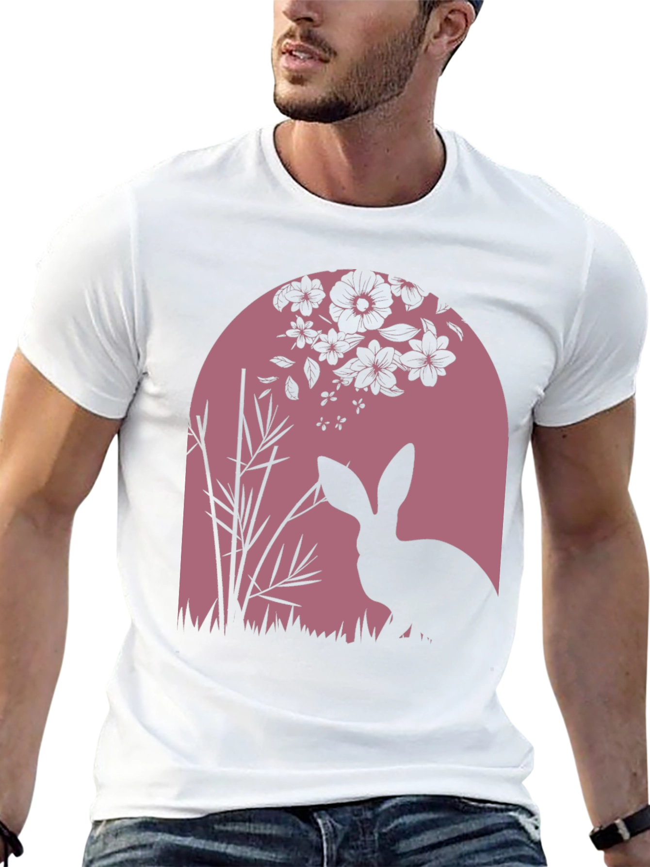 Nature Rabbit Graphic Tee - Black Cotton Blend Shirt