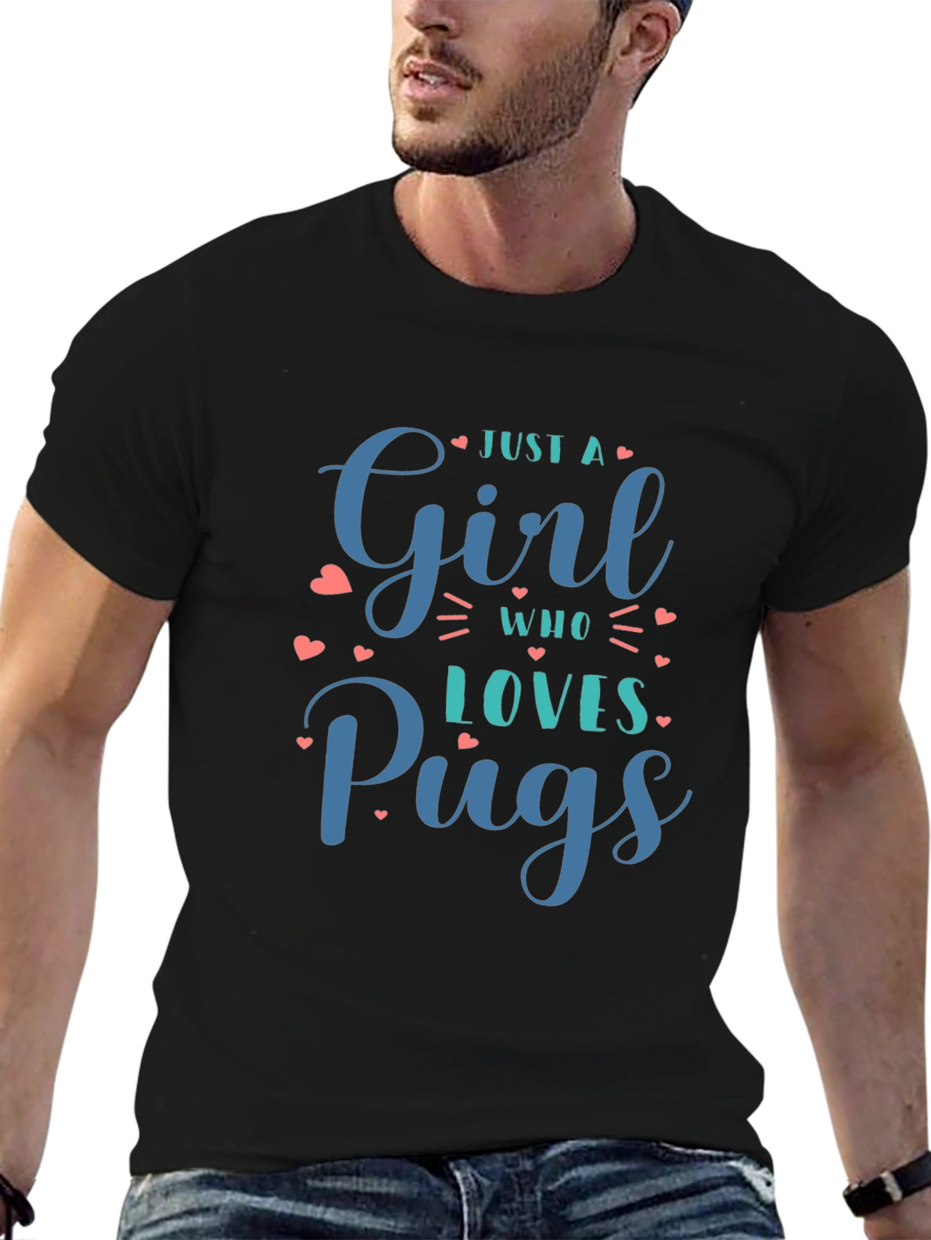 Just A Girl Who Loves Pugs Black T-Shirt