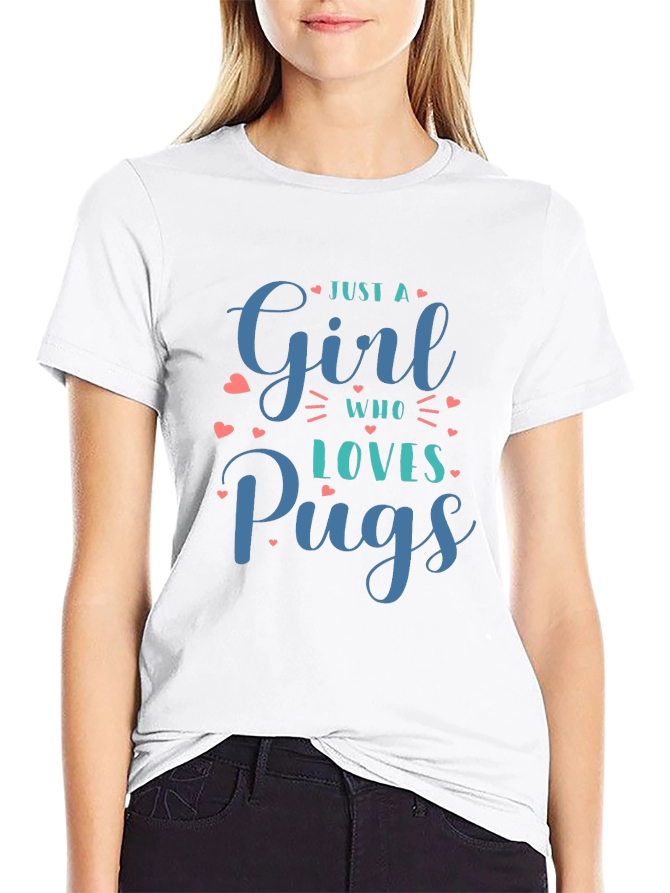 Just A Girl Who Loves Pugs Black T-Shirt