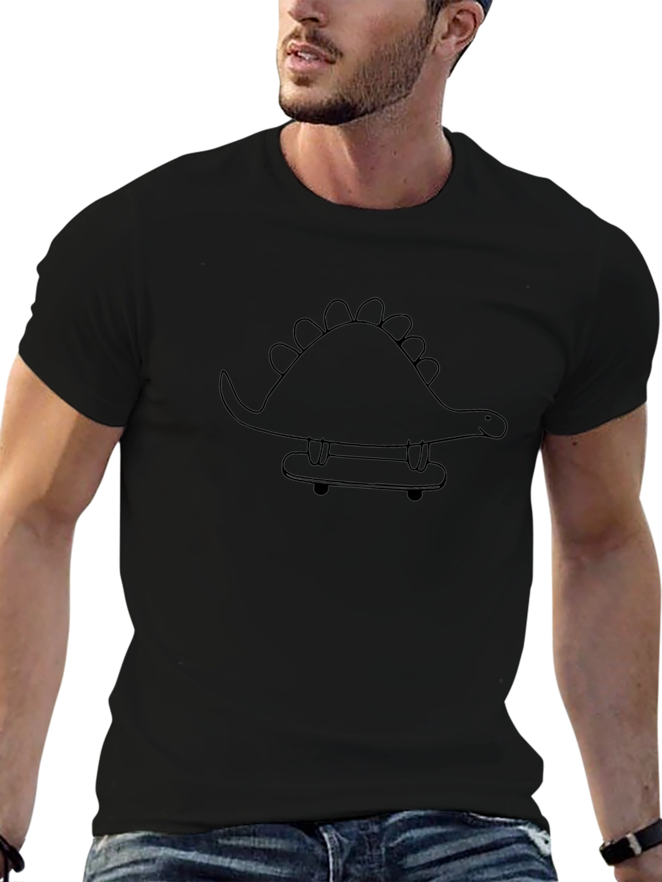 Dino Skateboarder Black T-Shirt
