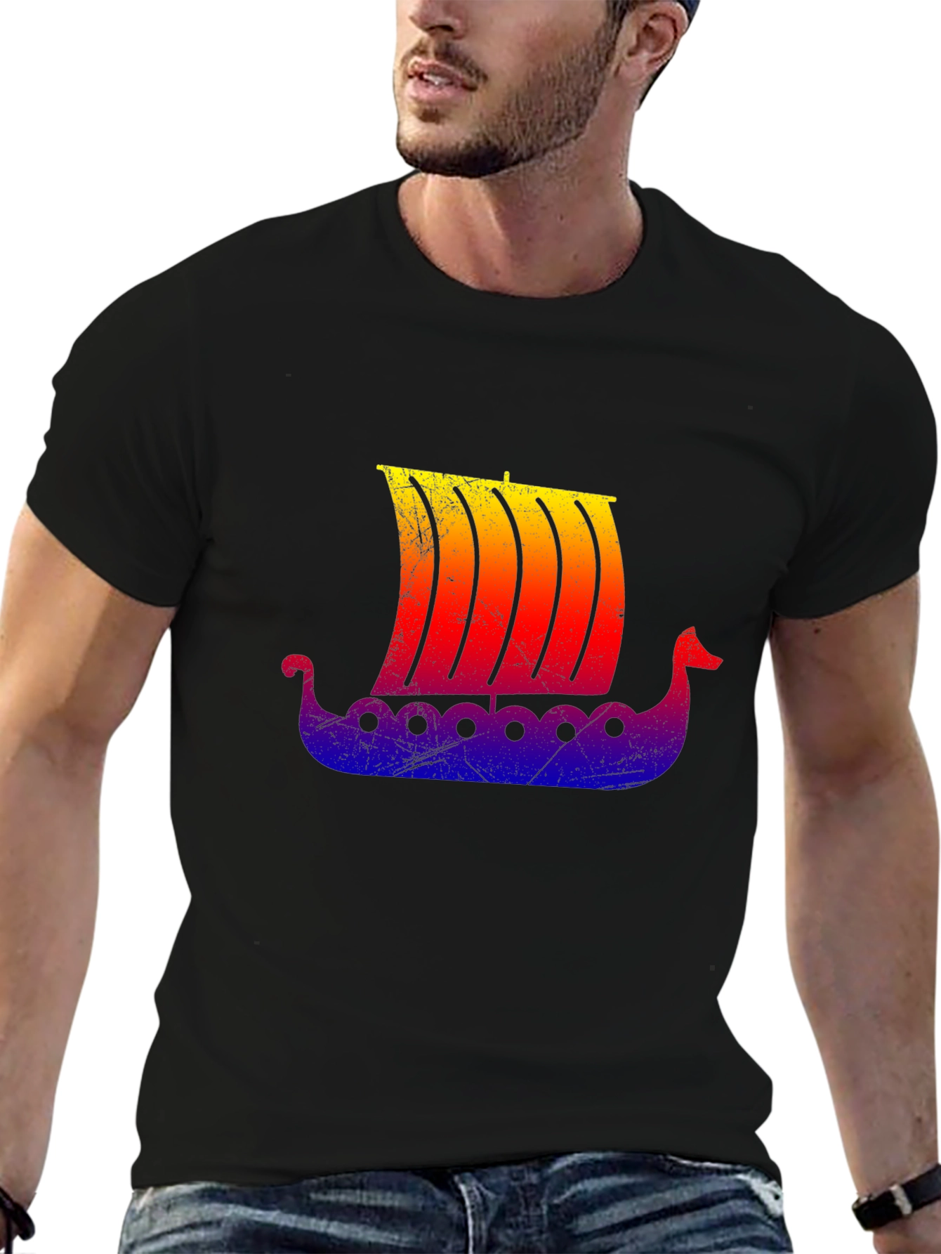 Viking Ship Graphic Tee - Black T-Shirt