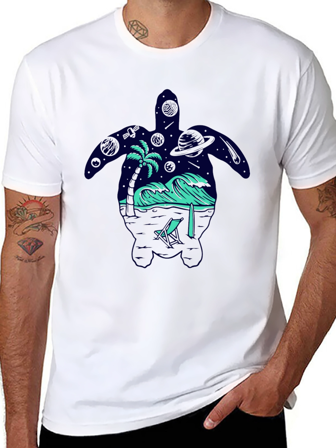 Turtle Galaxy T-Shirt Space Ocean Design Black Tee