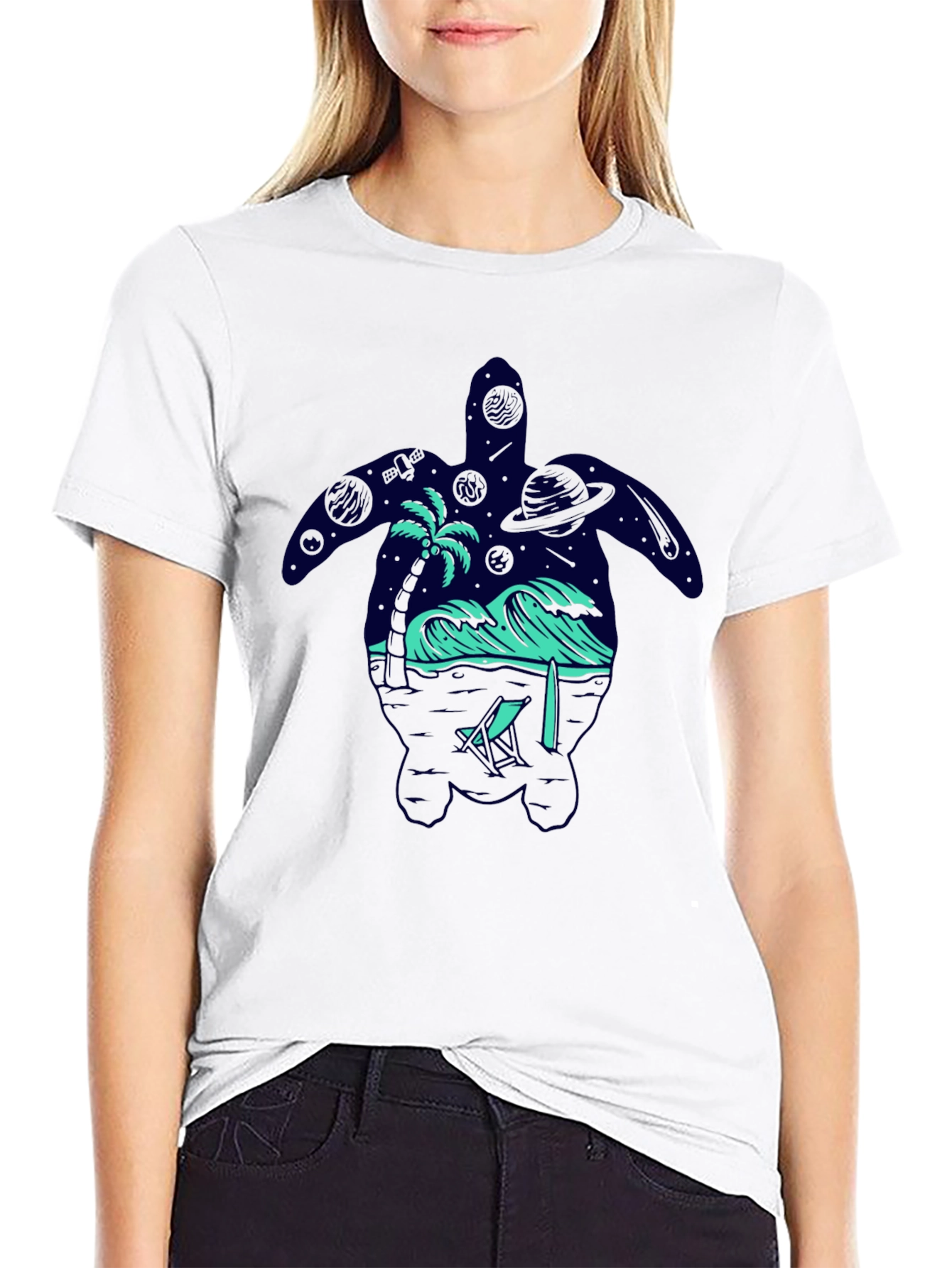 Turtle Galaxy T-Shirt Space Ocean Design Black Tee