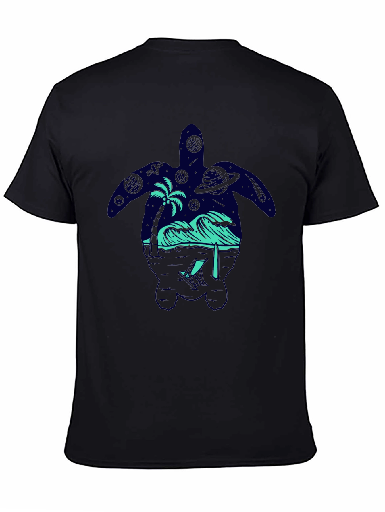 Turtle Galaxy T-Shirt Space Ocean Design Black Tee