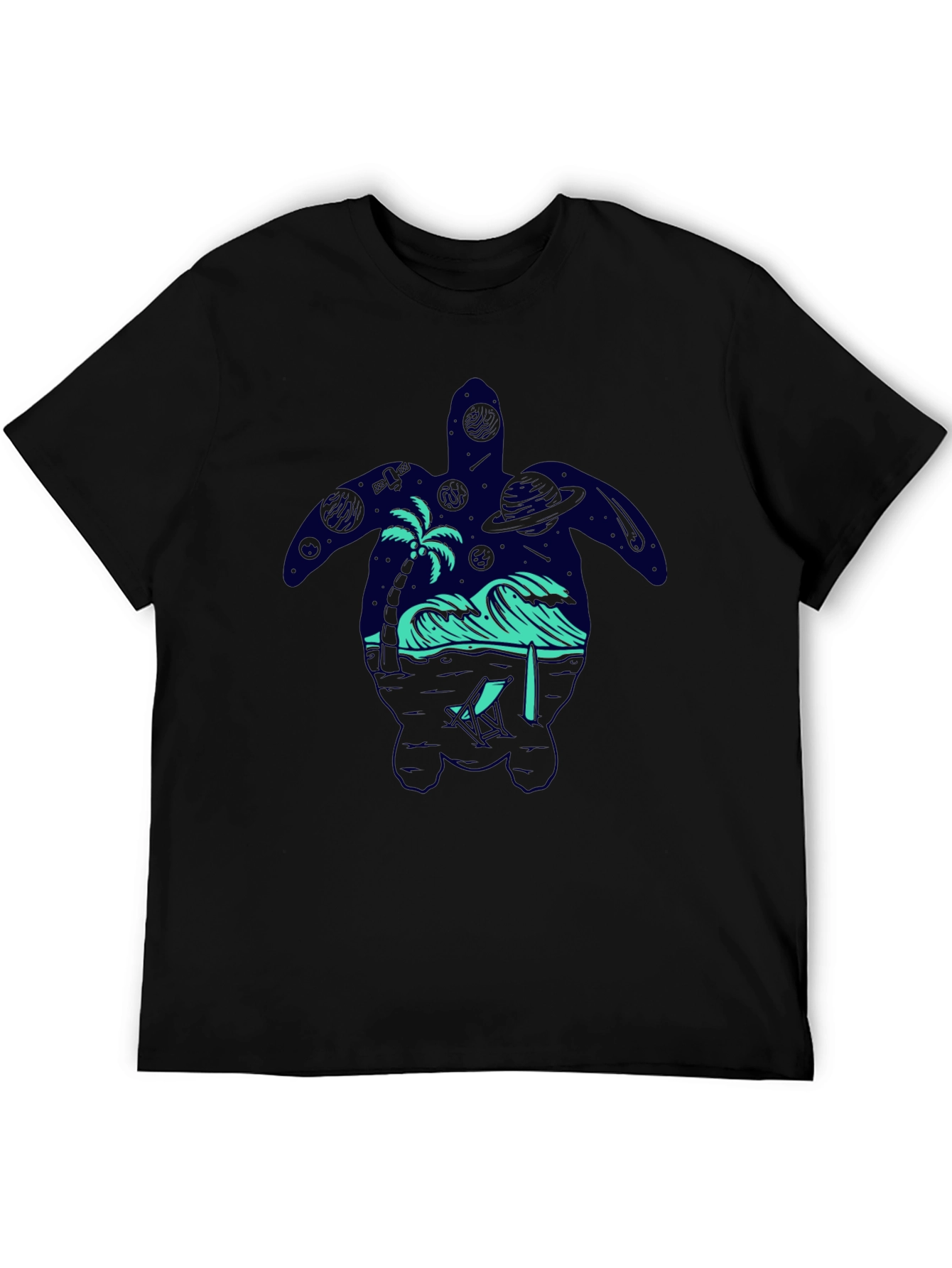 Turtle Galaxy T-Shirt Space Ocean Design Black Tee