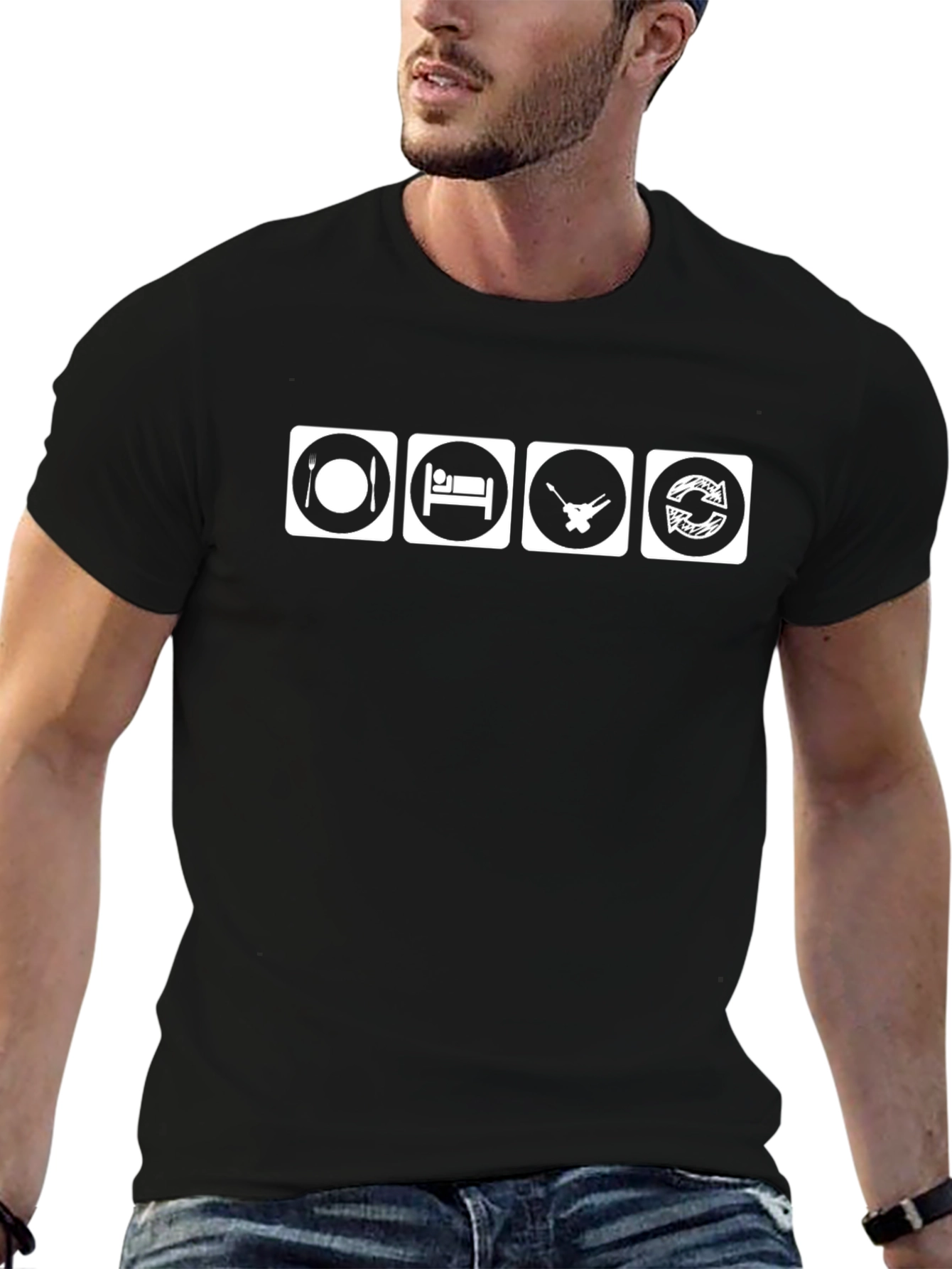 Eat Sleep Guitar Repeat Black T-Shirt