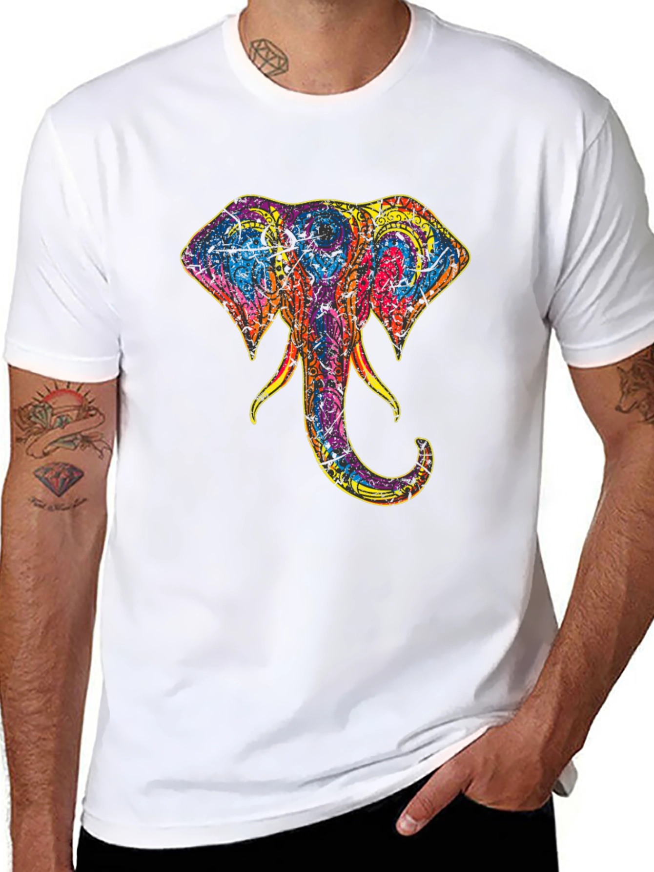Elephant Head Graphic Print Tee - Stylish Black T-Shirt