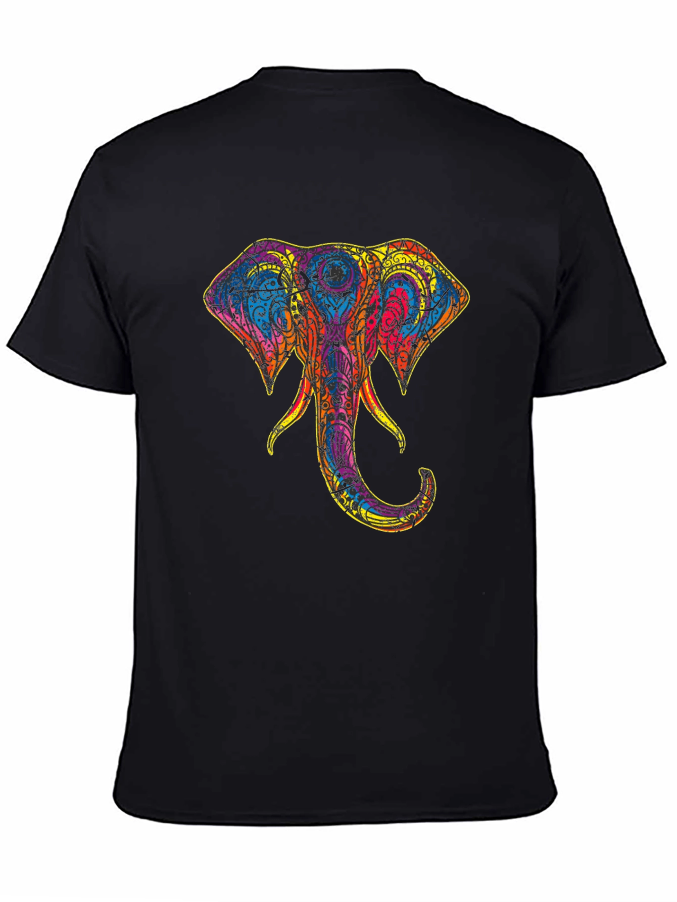 Elephant Head Graphic Print Tee - Stylish Black T-Shirt