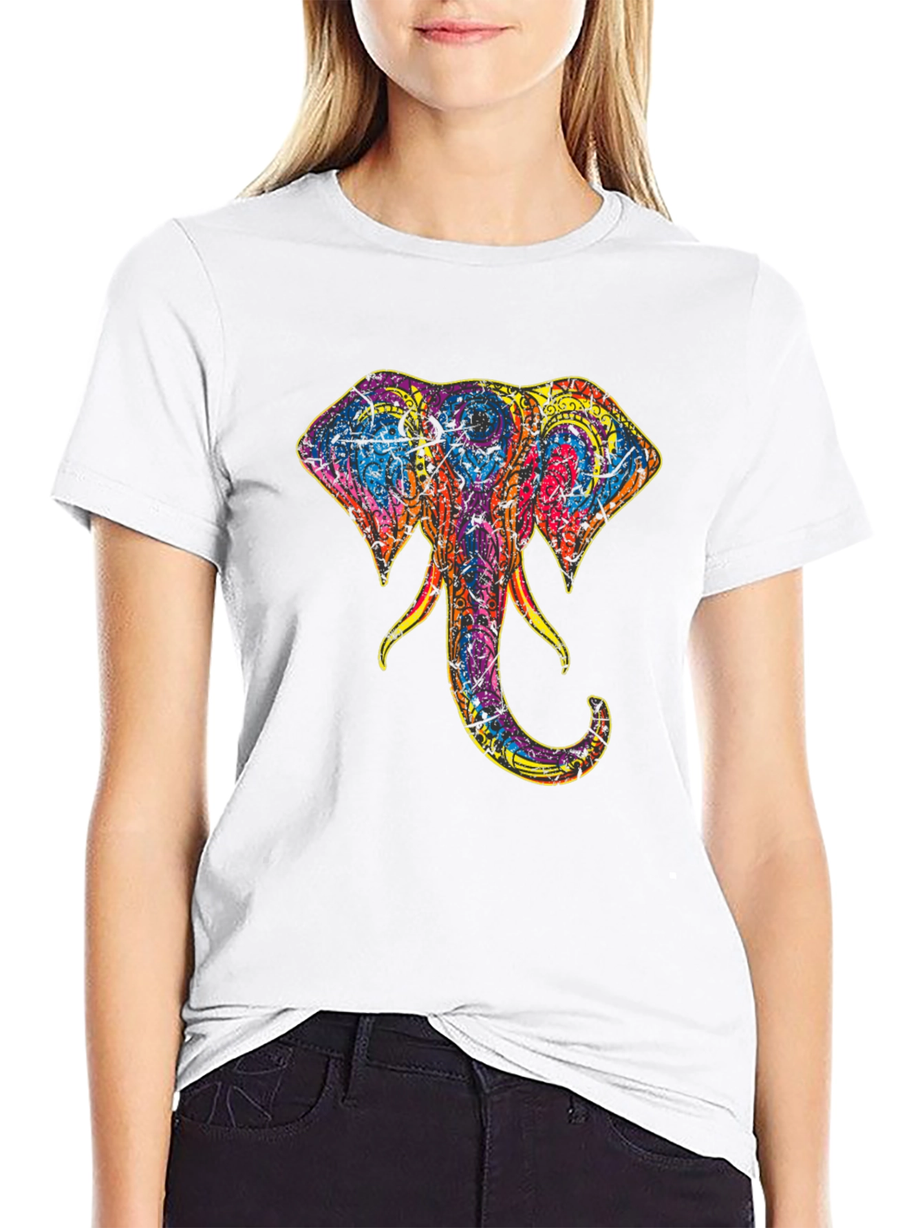 Elephant Head Graphic Print Tee - Stylish Black T-Shirt