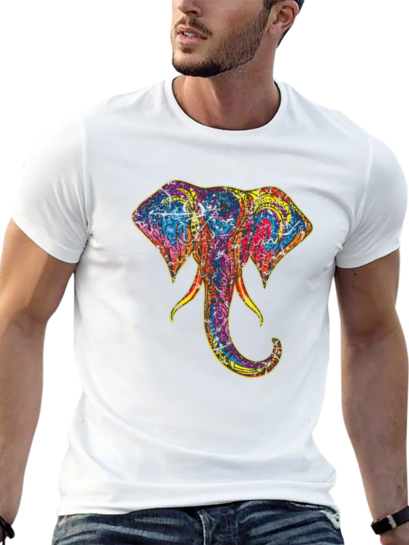 Elephant Head Graphic Print Tee - Stylish Black T-Shirt