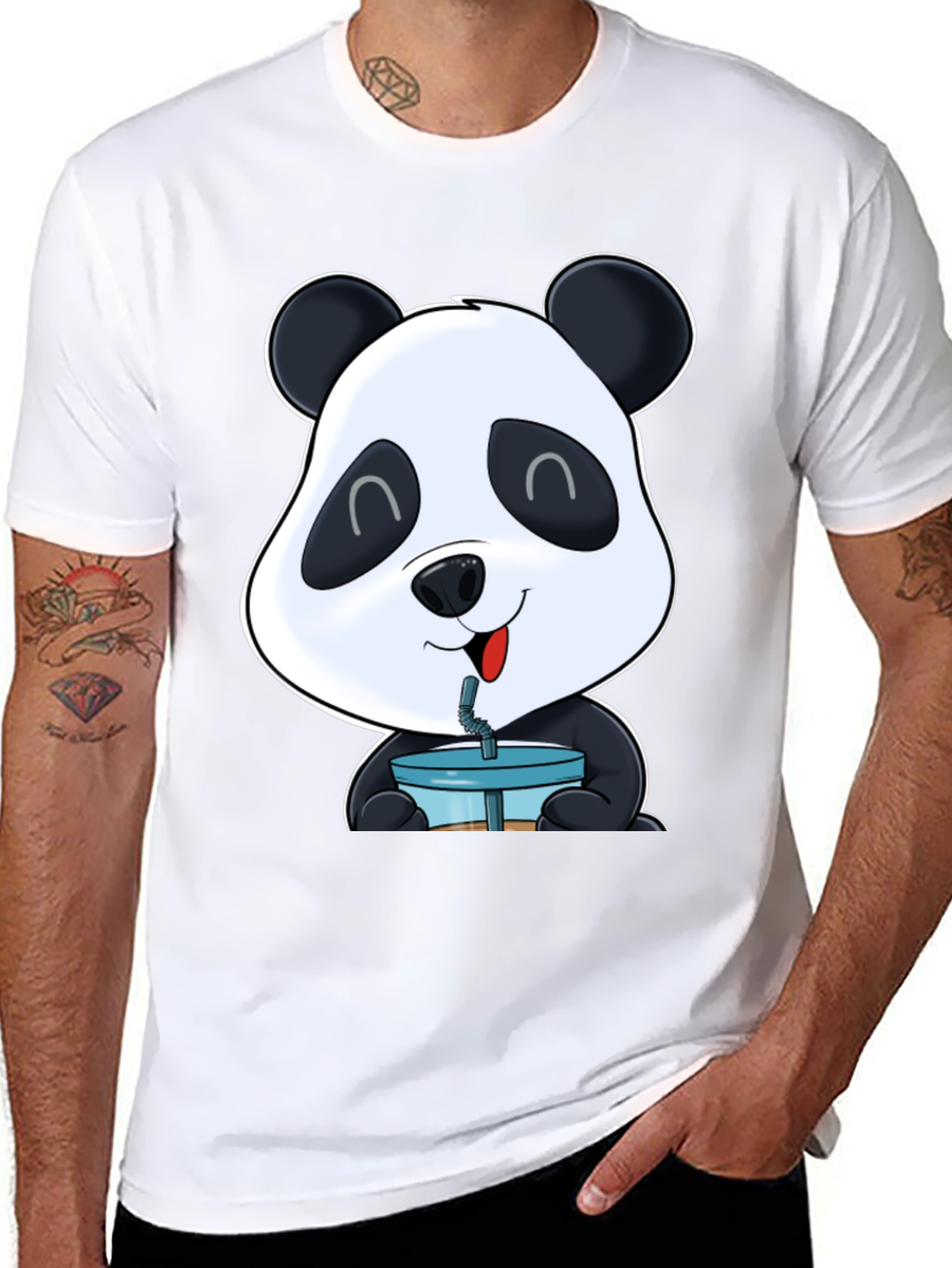Cute Panda Boba T-Shirt - Casual Black Tee