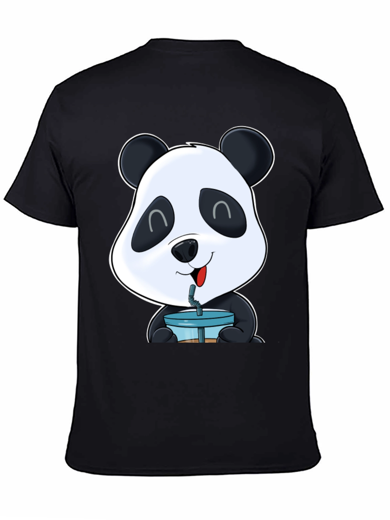 Cute Panda Boba T-Shirt - Casual Black Tee