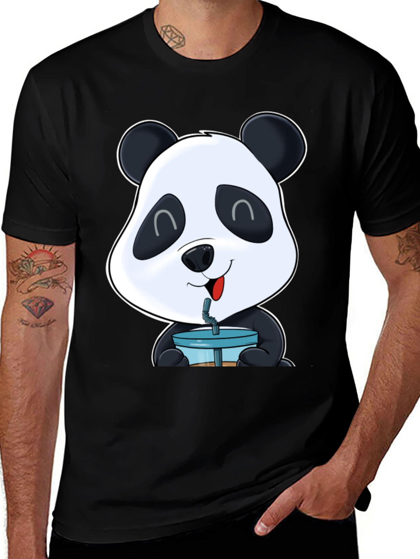 Cute Panda Boba T-Shirt - Casual Black Tee