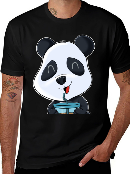 Cute Panda Boba T-Shirt - Casual Black Tee