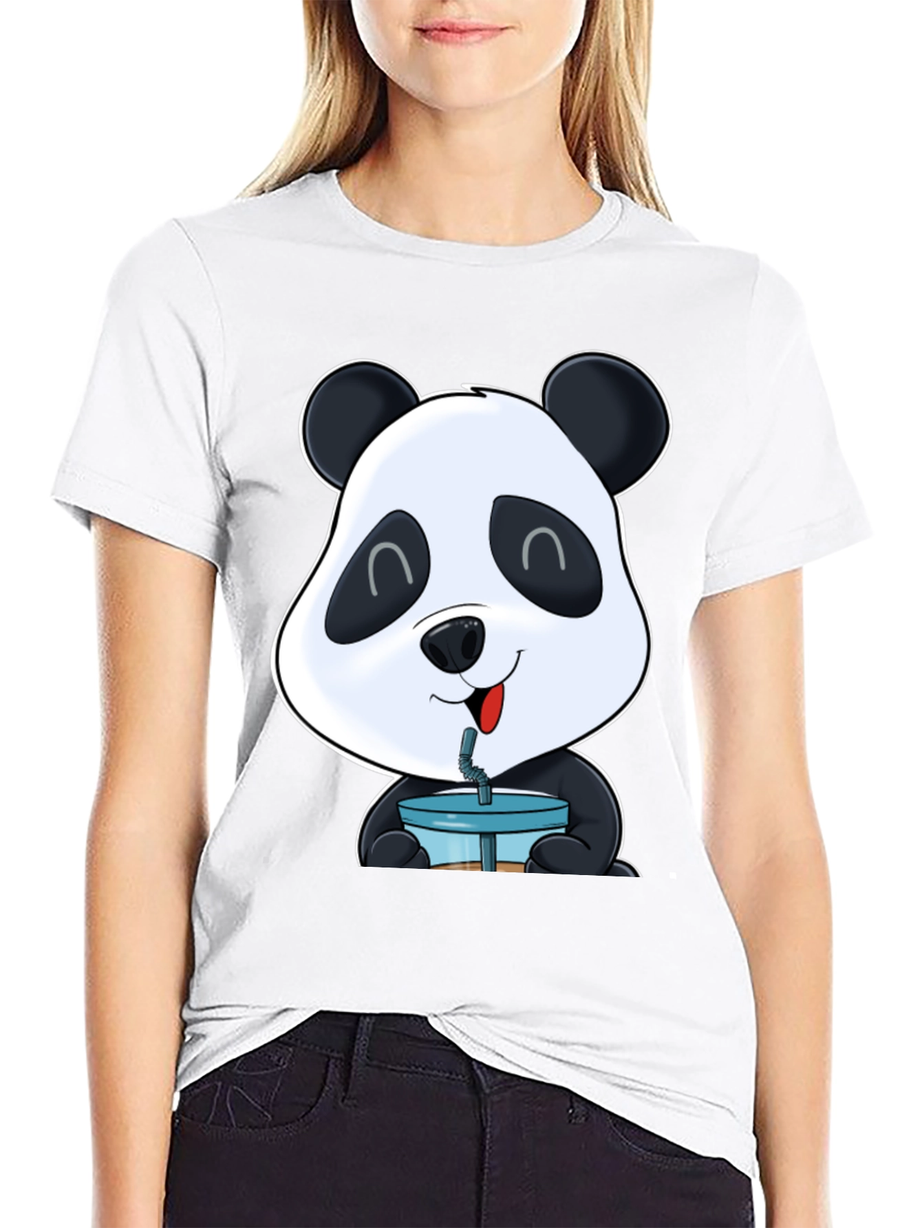 Cute Panda Boba T-Shirt - Casual Black Tee