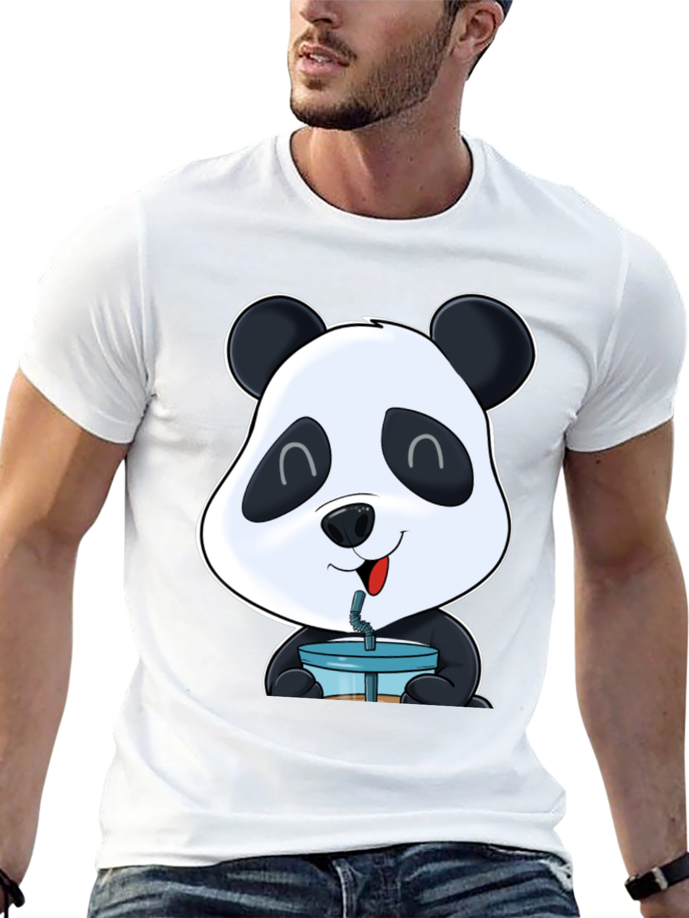 Cute Panda Boba T-Shirt - Casual Black Tee