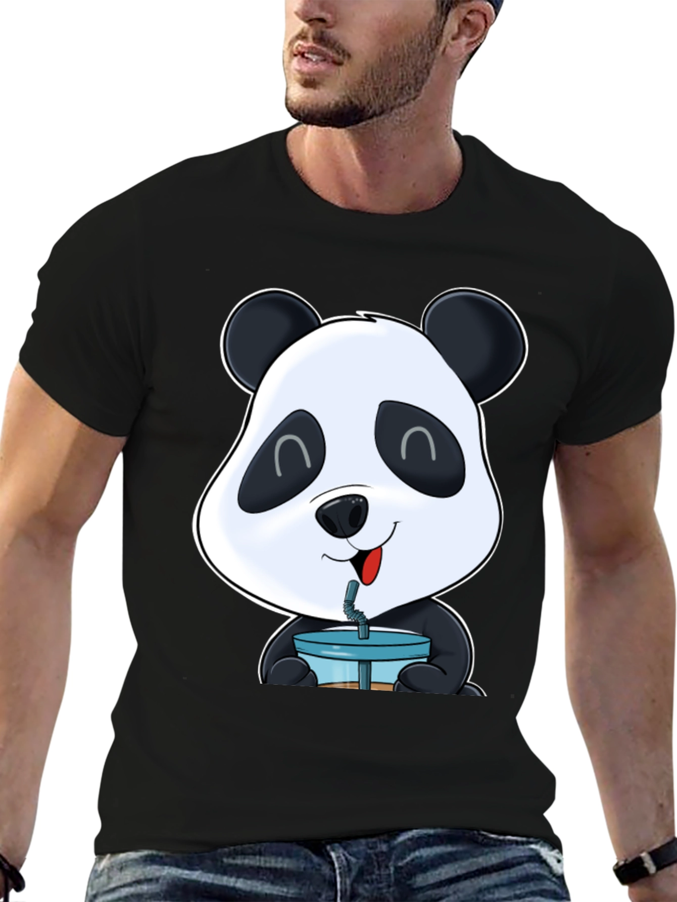Cute Panda Boba T-Shirt - Casual Black Tee