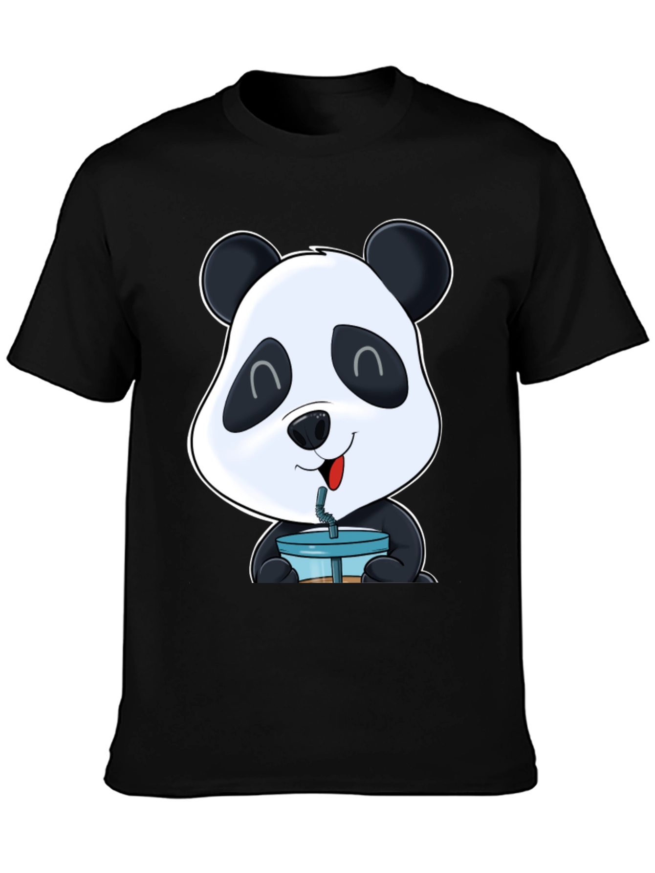 Cute Panda Boba T-Shirt - Casual Black Tee