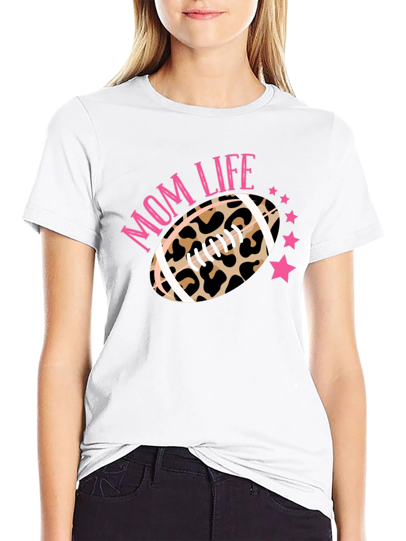 Mom Life Leopard Football T-Shirt