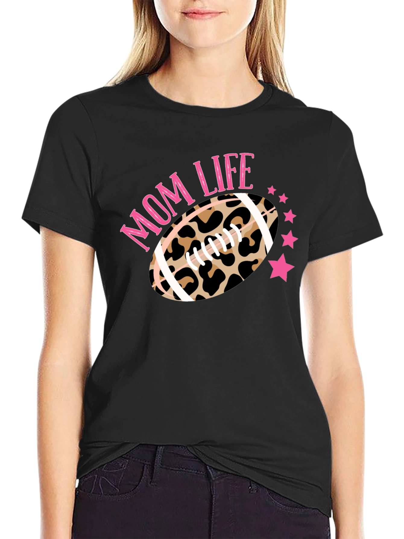 Mom Life Leopard Football T-Shirt