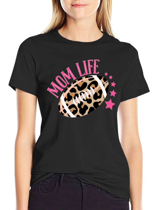 Mom Life Leopard Football T-Shirt