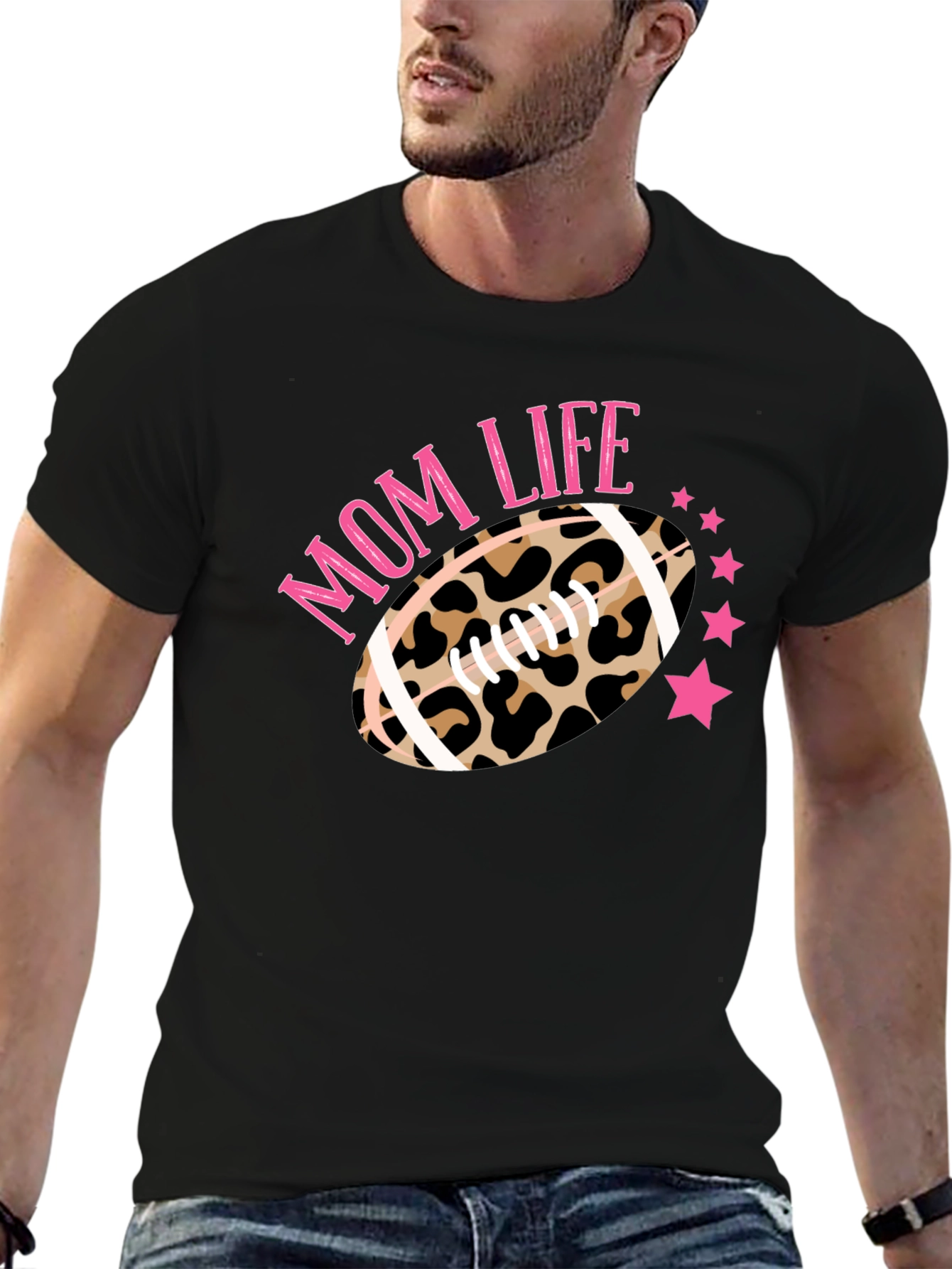 Mom Life Leopard Football T-Shirt