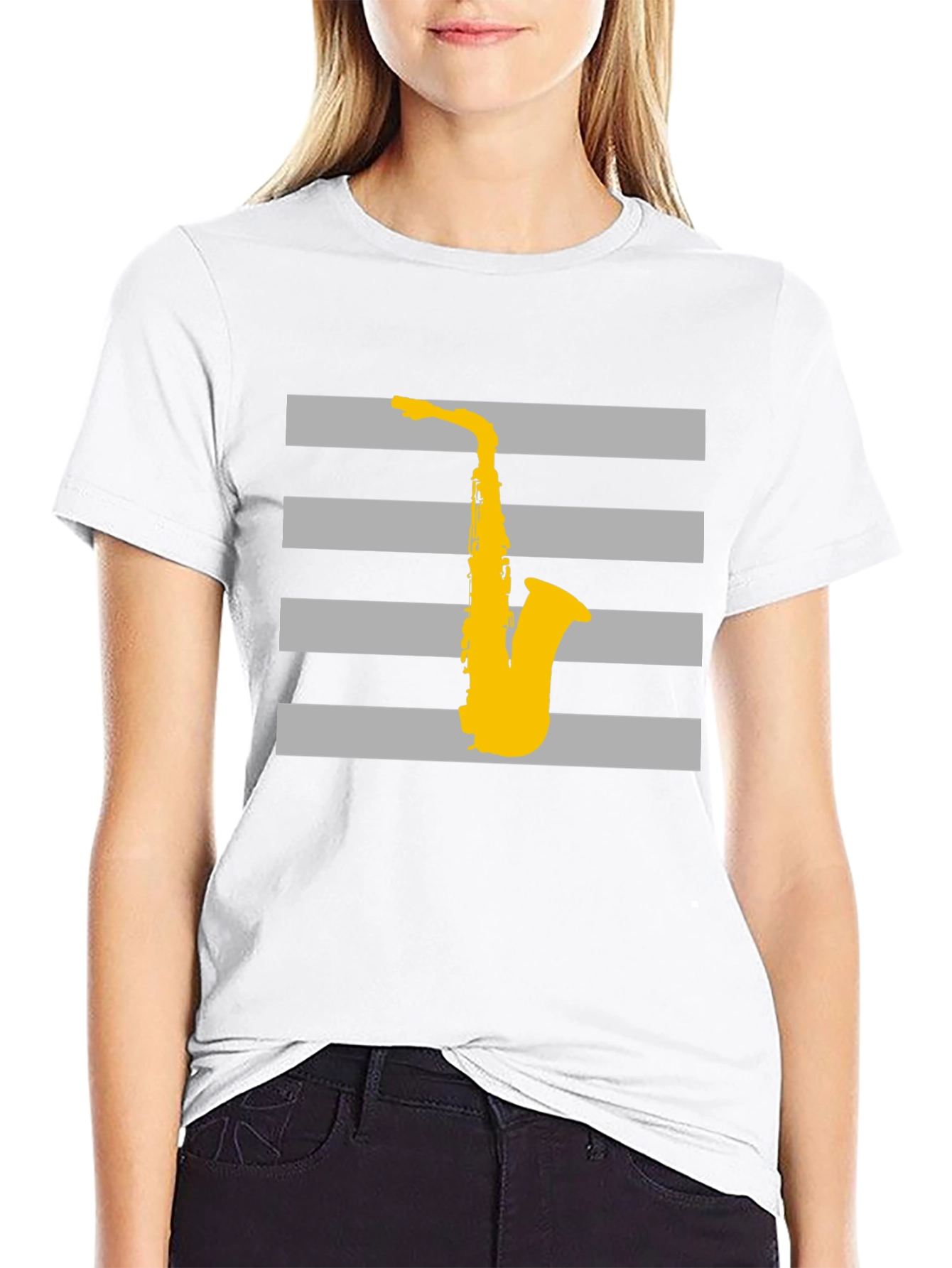 Striped Saxophone Graphic T-Shirt - Cool Music Lover Tee