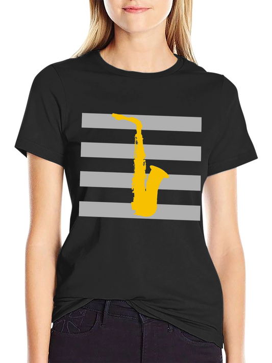 Striped Saxophone Graphic T-Shirt - Cool Music Lover Tee