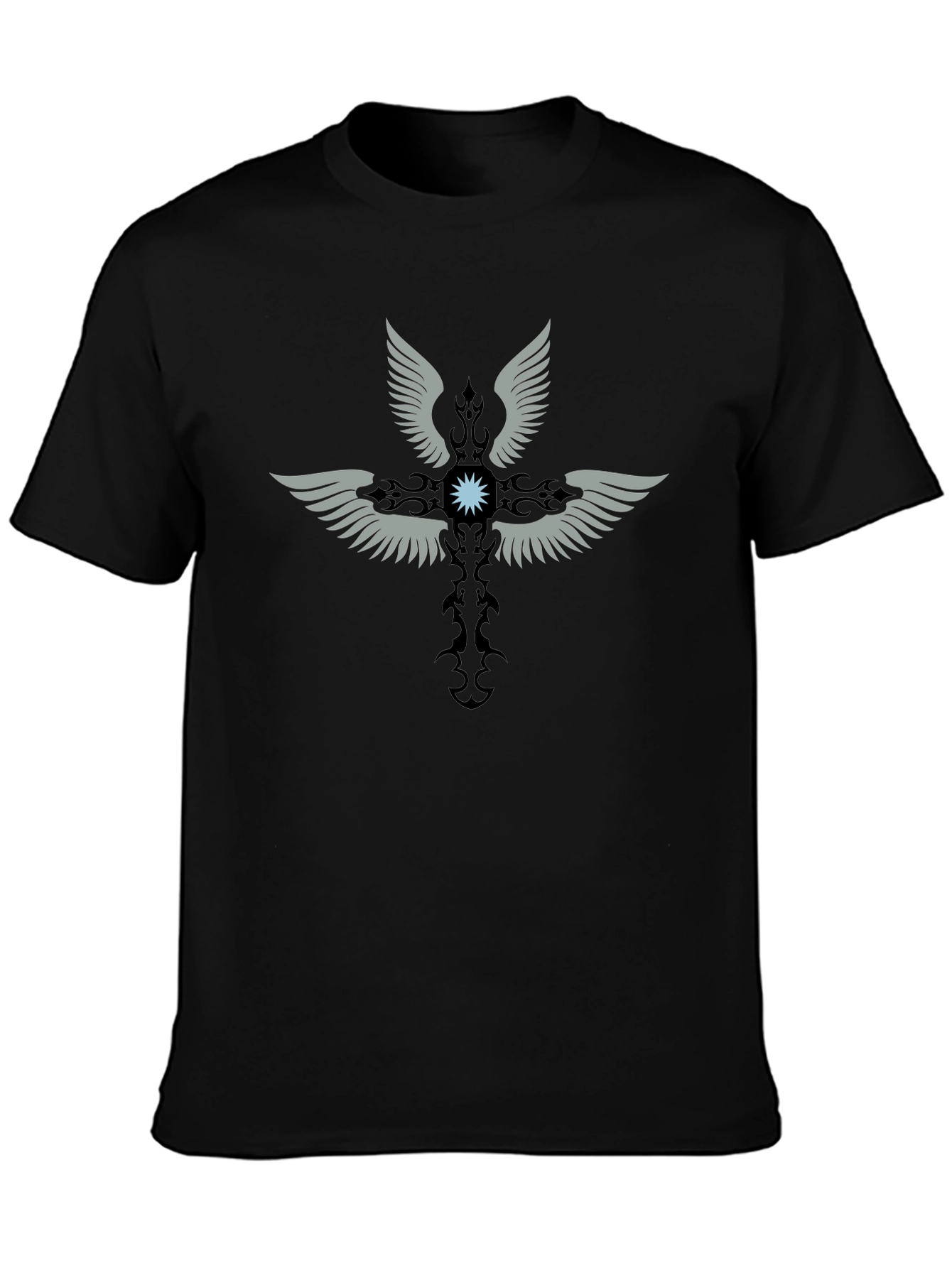 Winged Cross Graphic Print Black T-Shirt