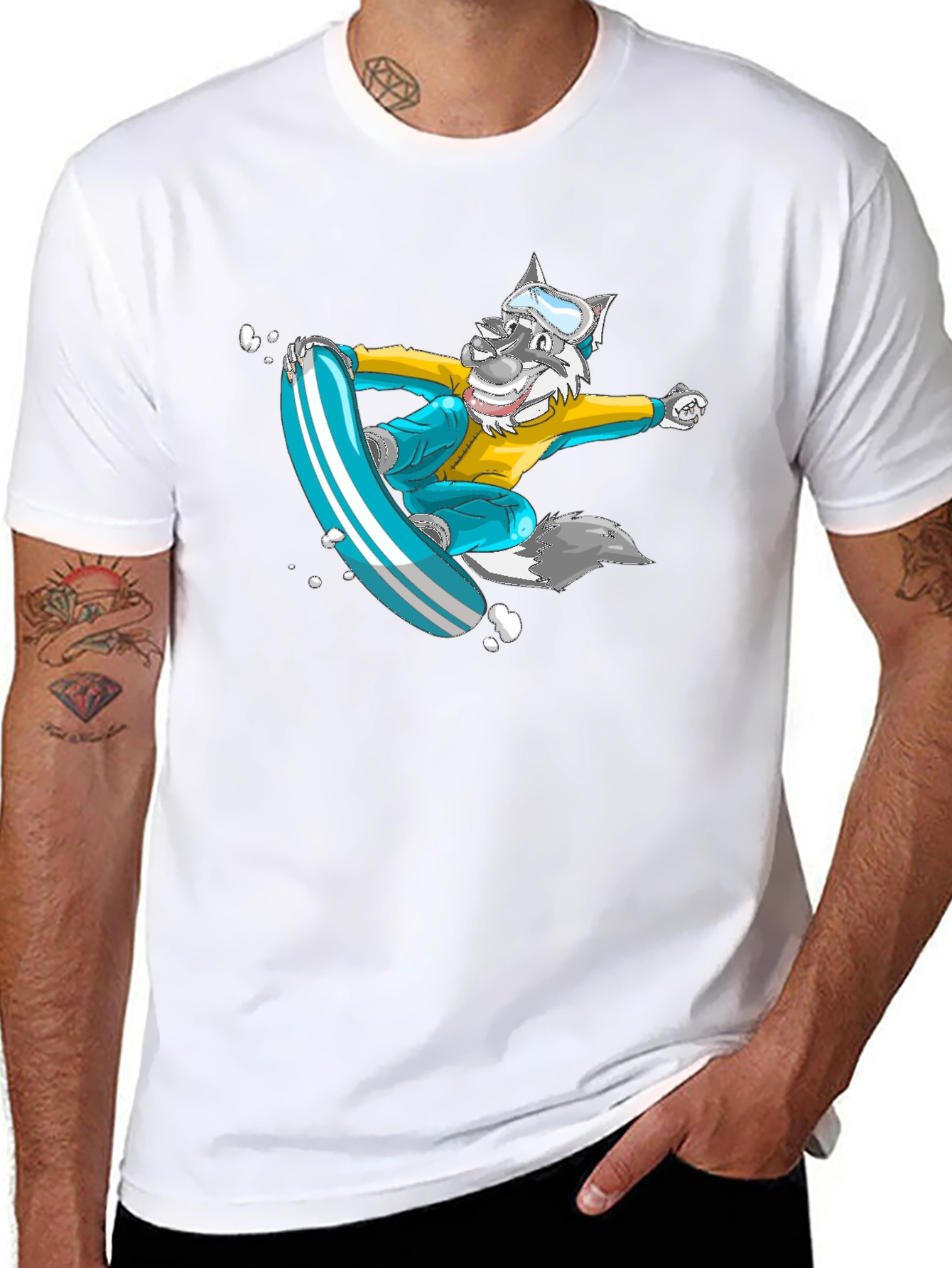 Snowboarding Wolf Graphic Tee - Cool Cartoon Design