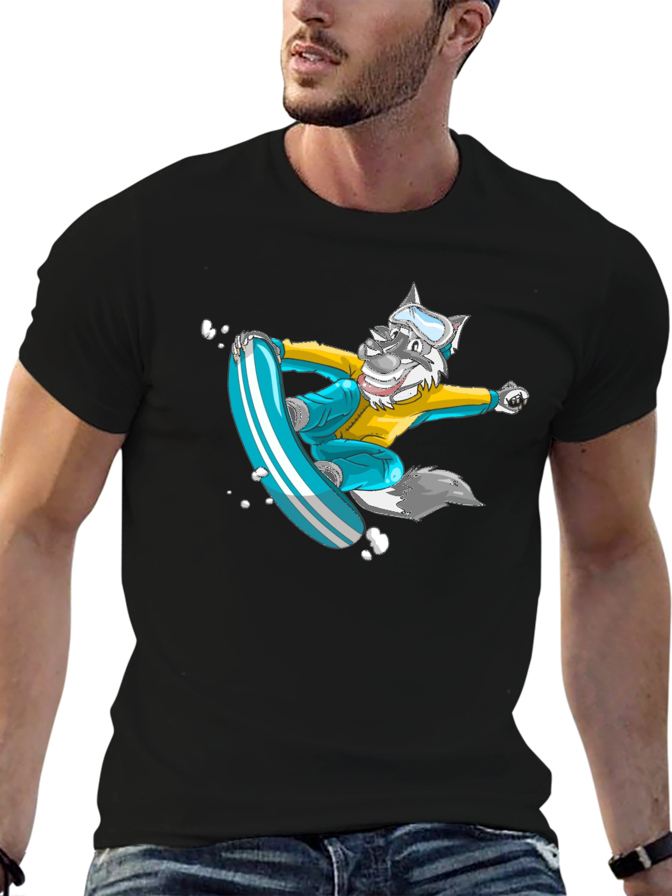 Snowboarding Wolf Graphic Tee - Cool Cartoon Design