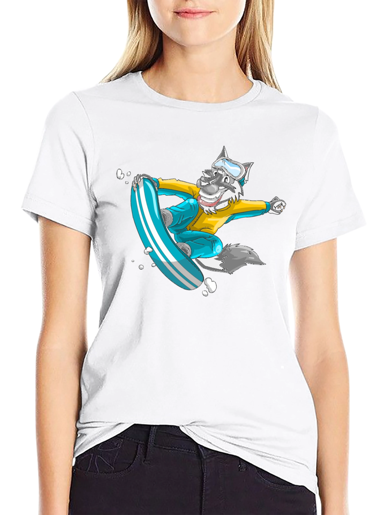 Snowboarding Wolf Graphic Tee - Cool Cartoon Design