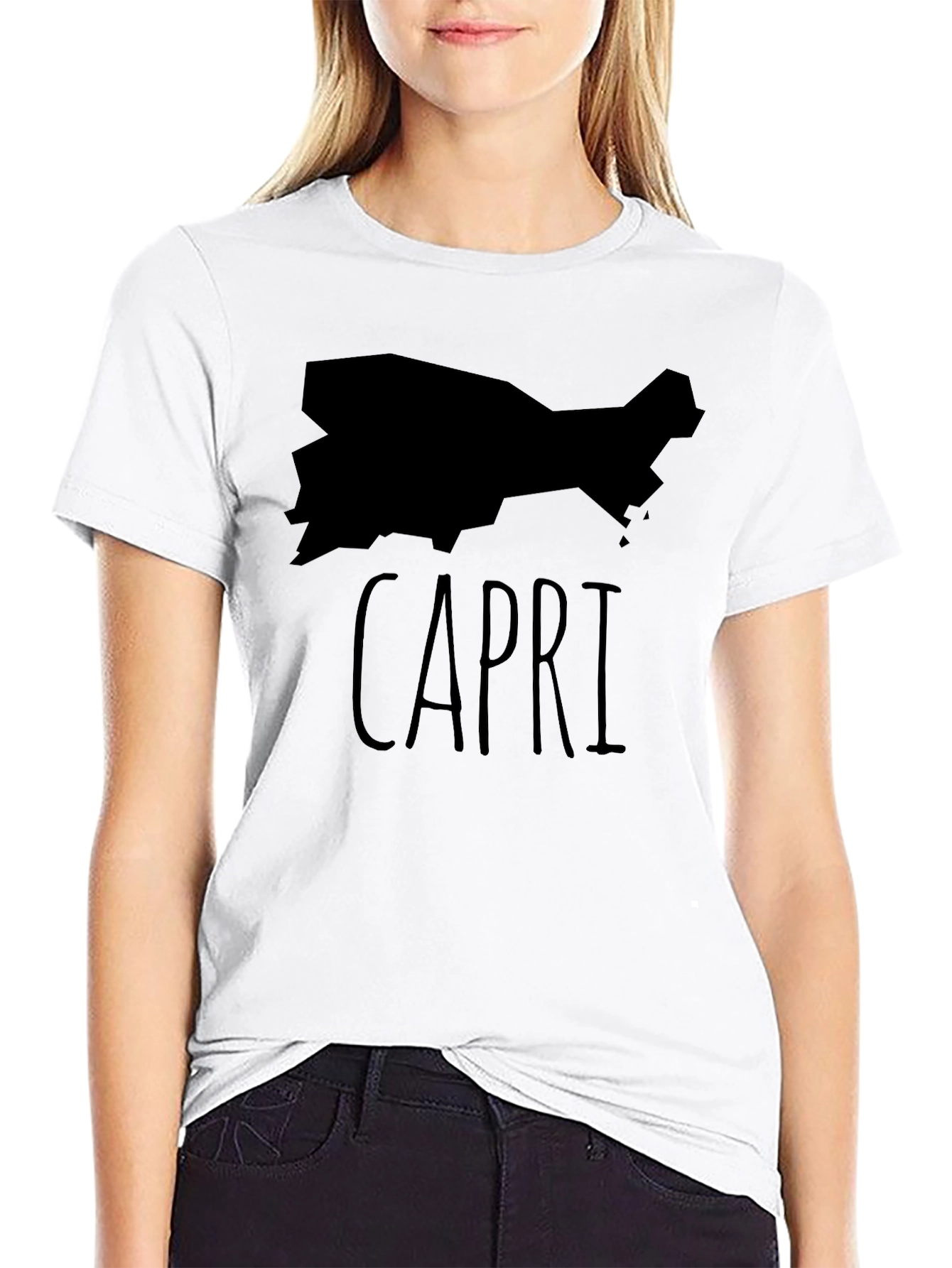 Capri Island Map T-Shirt - Black